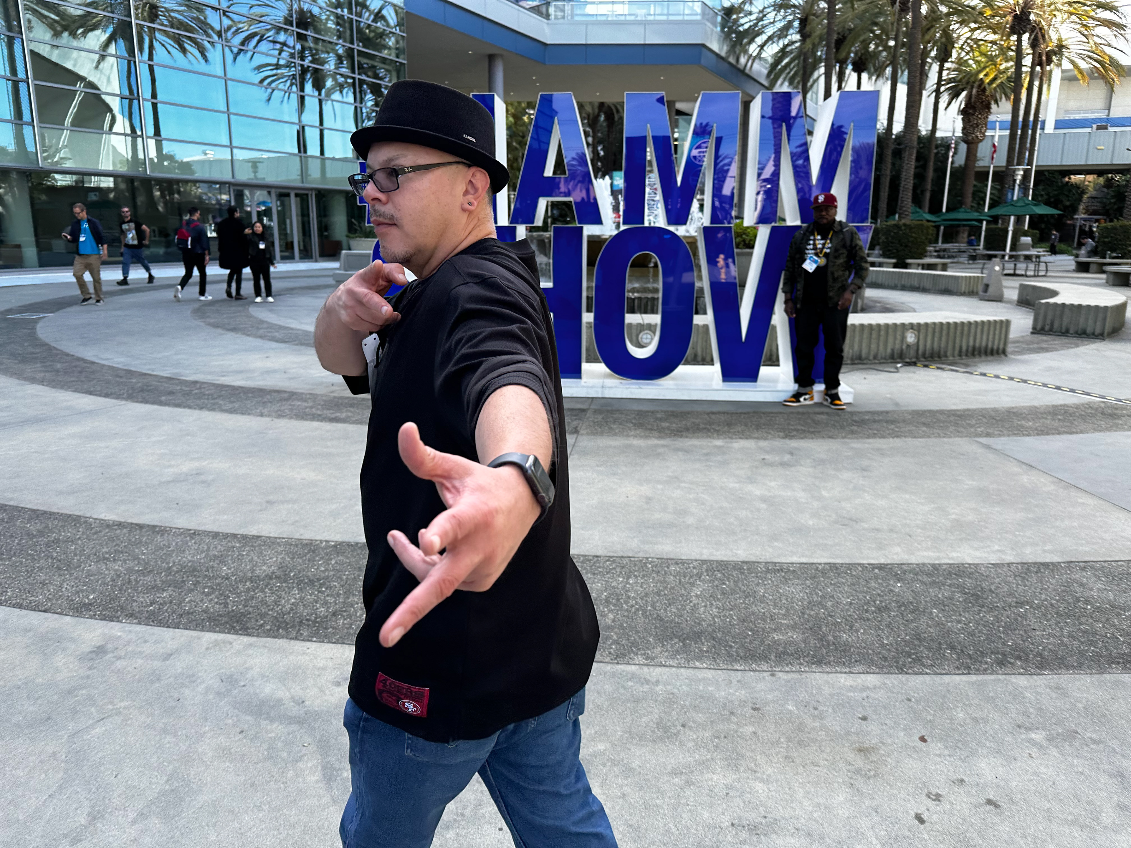 Rocko in front of NAMM convention.
