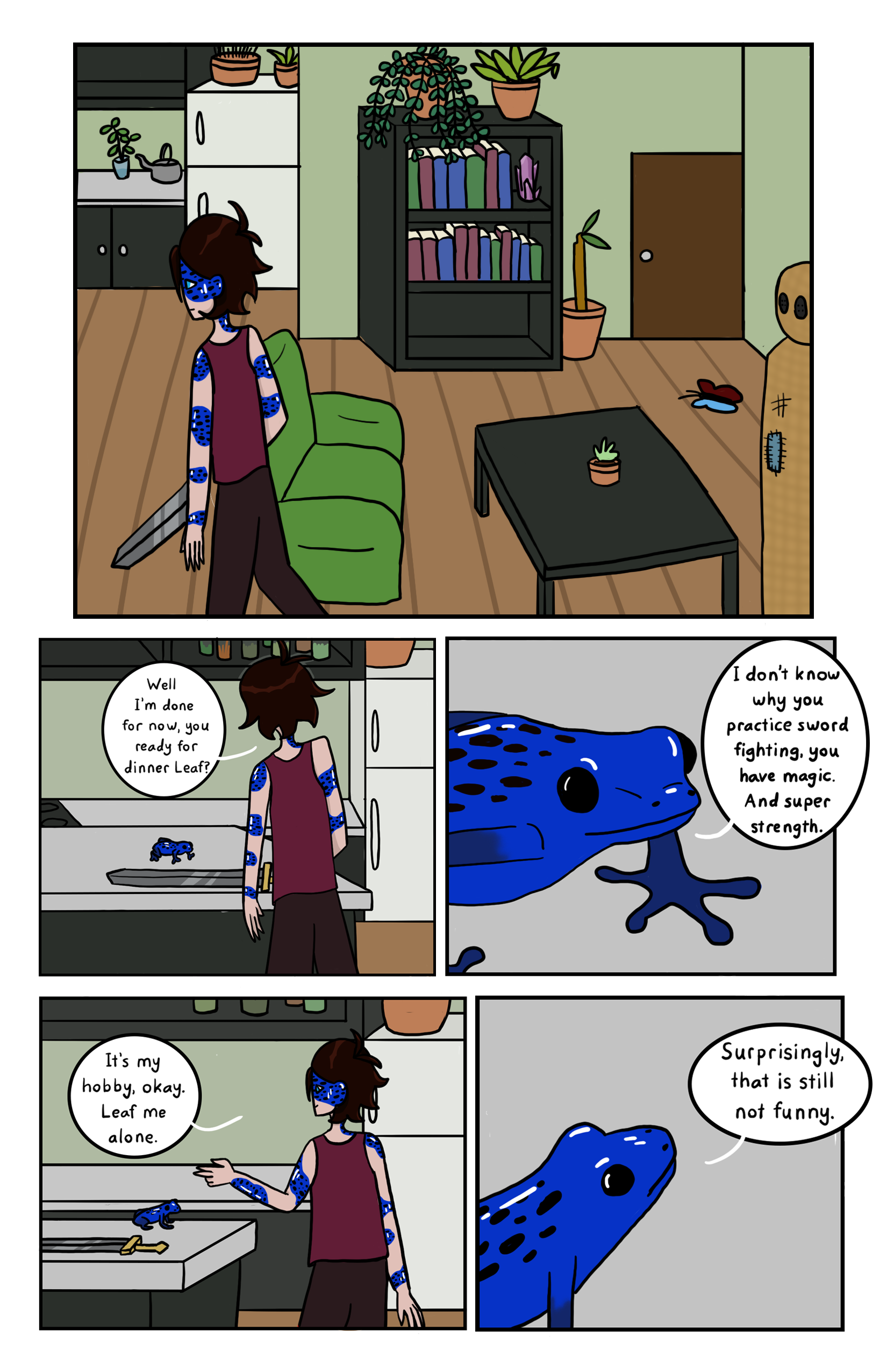 Crow practicing sword fighting