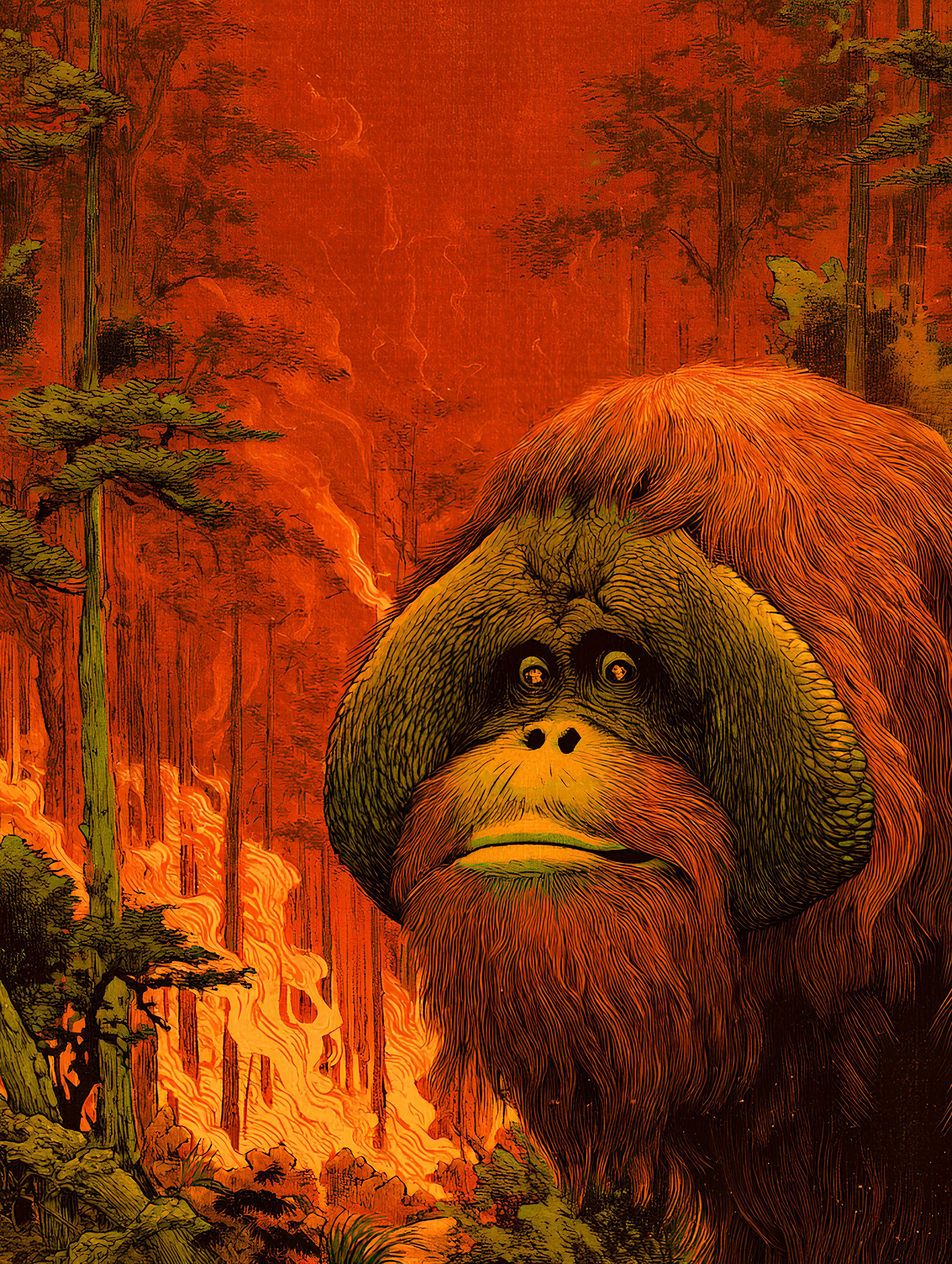 Orangutan with Flaming Eyes