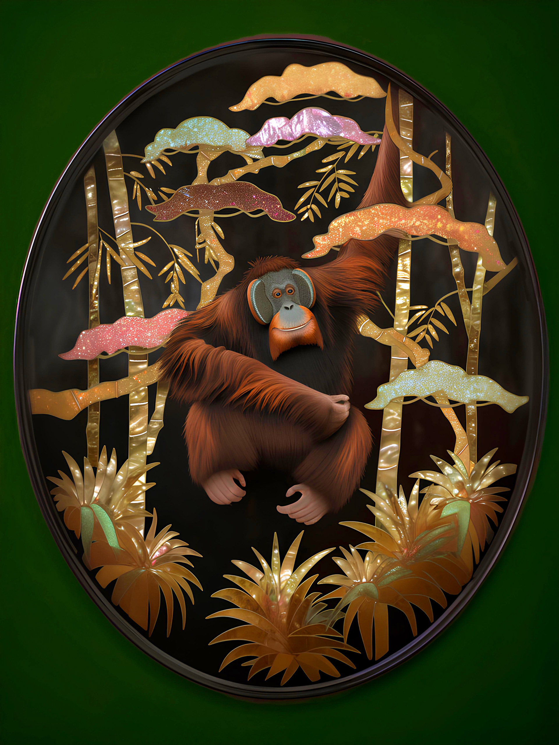 Mother-of-Pearl Inlay: Orangutan Tray
