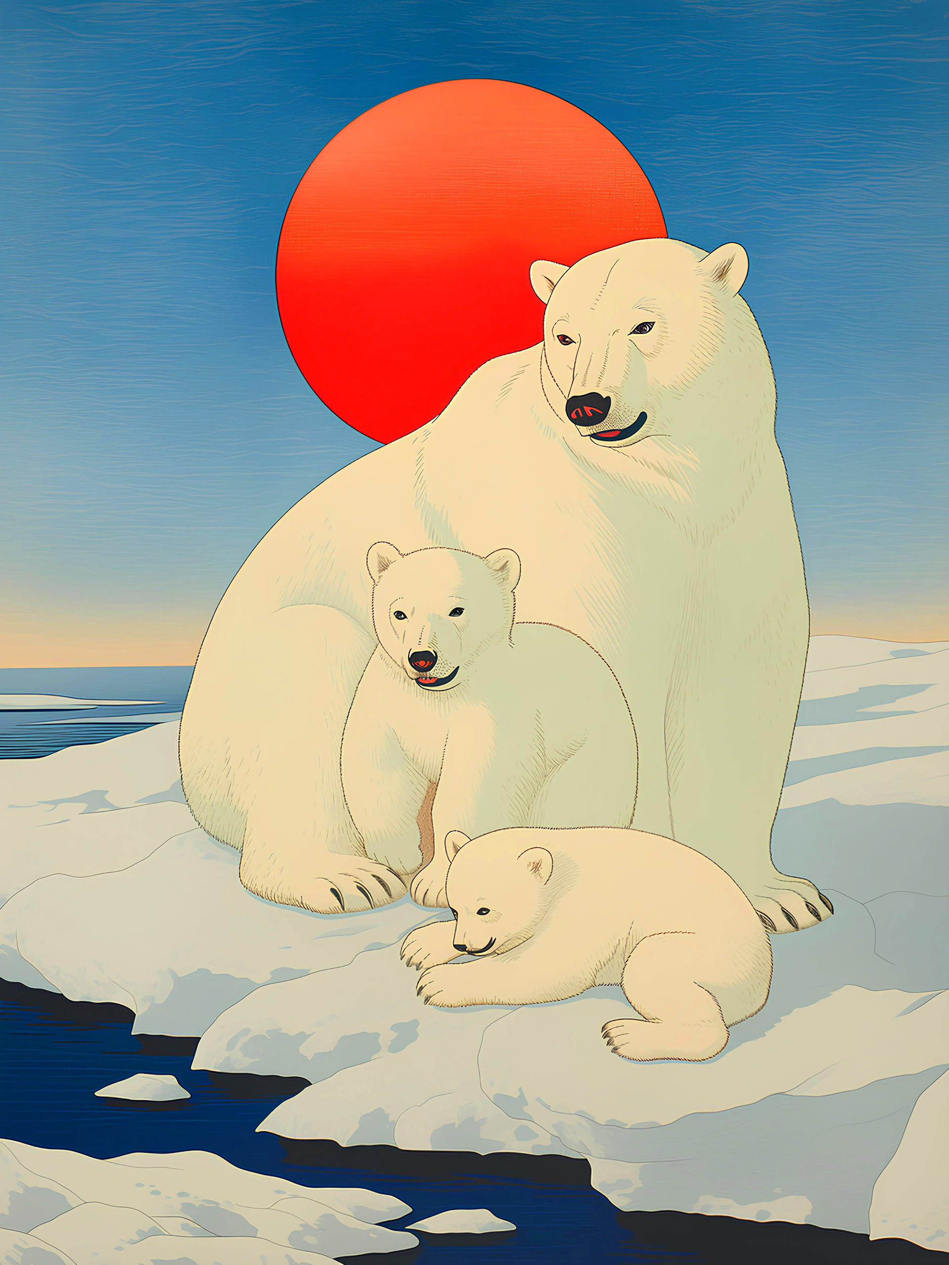 Polar Bear Mother and Cubs
