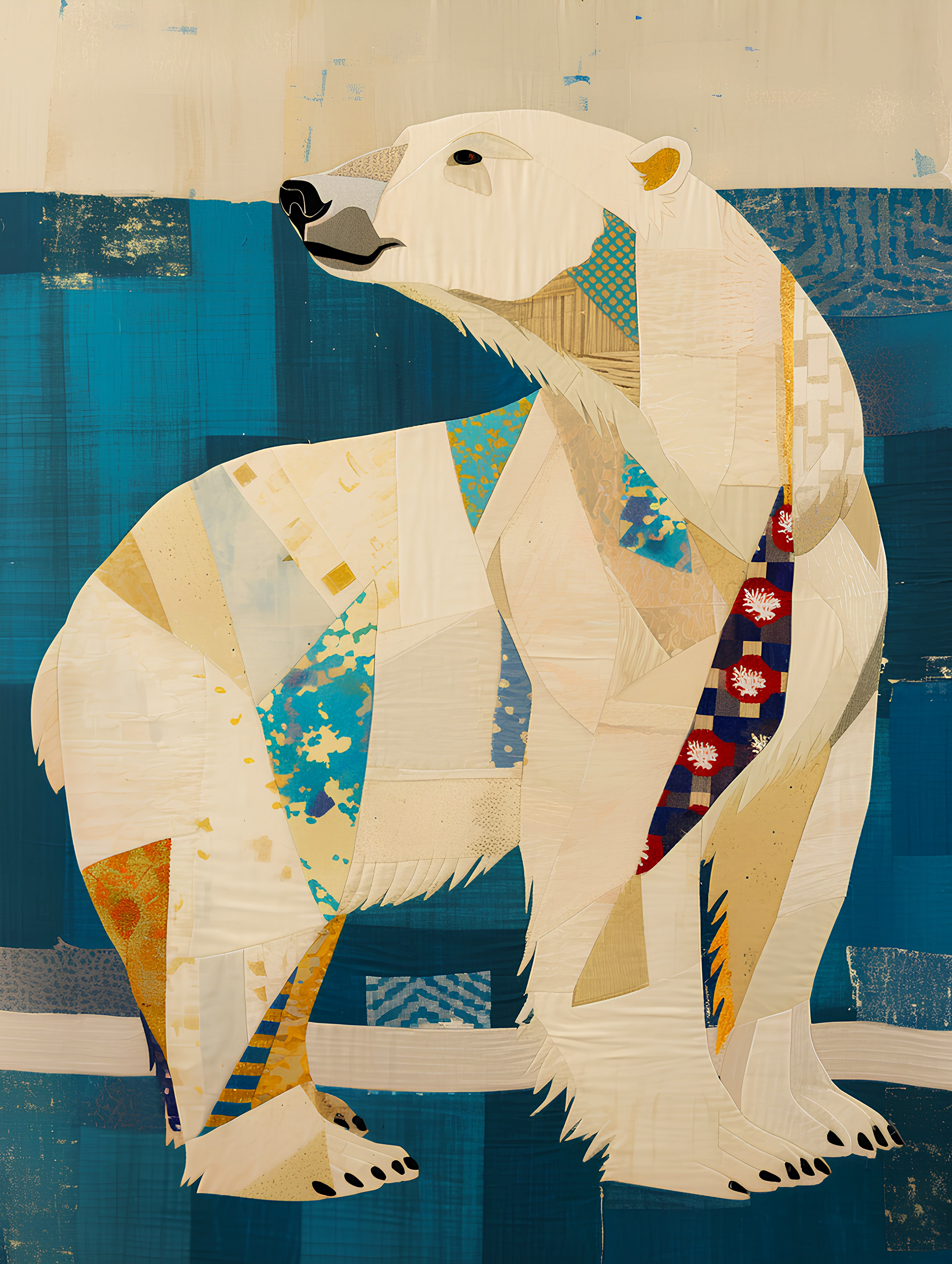 Digital Fabric Collage: Polar Bear