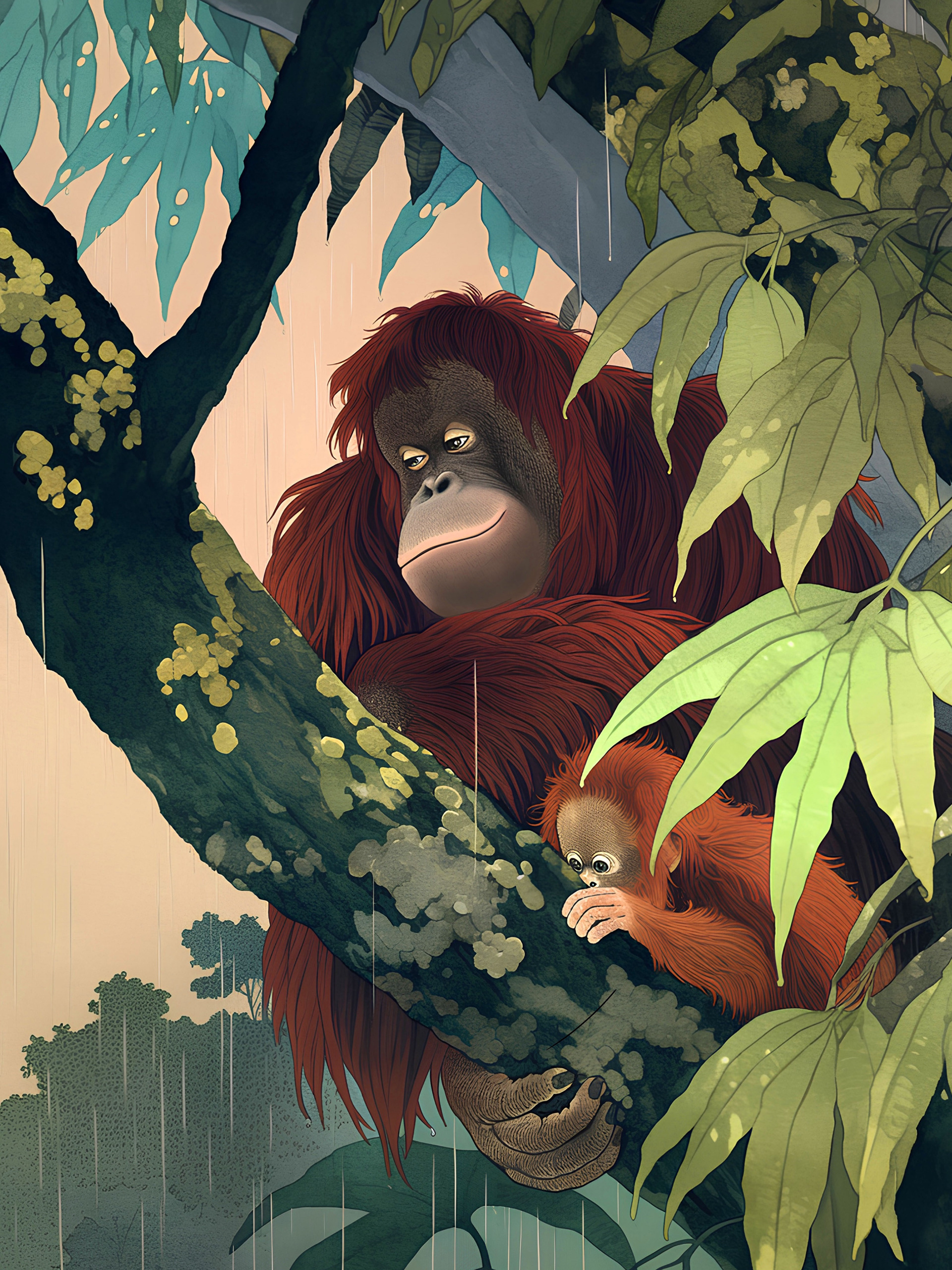 Orangutan Mother and Baby