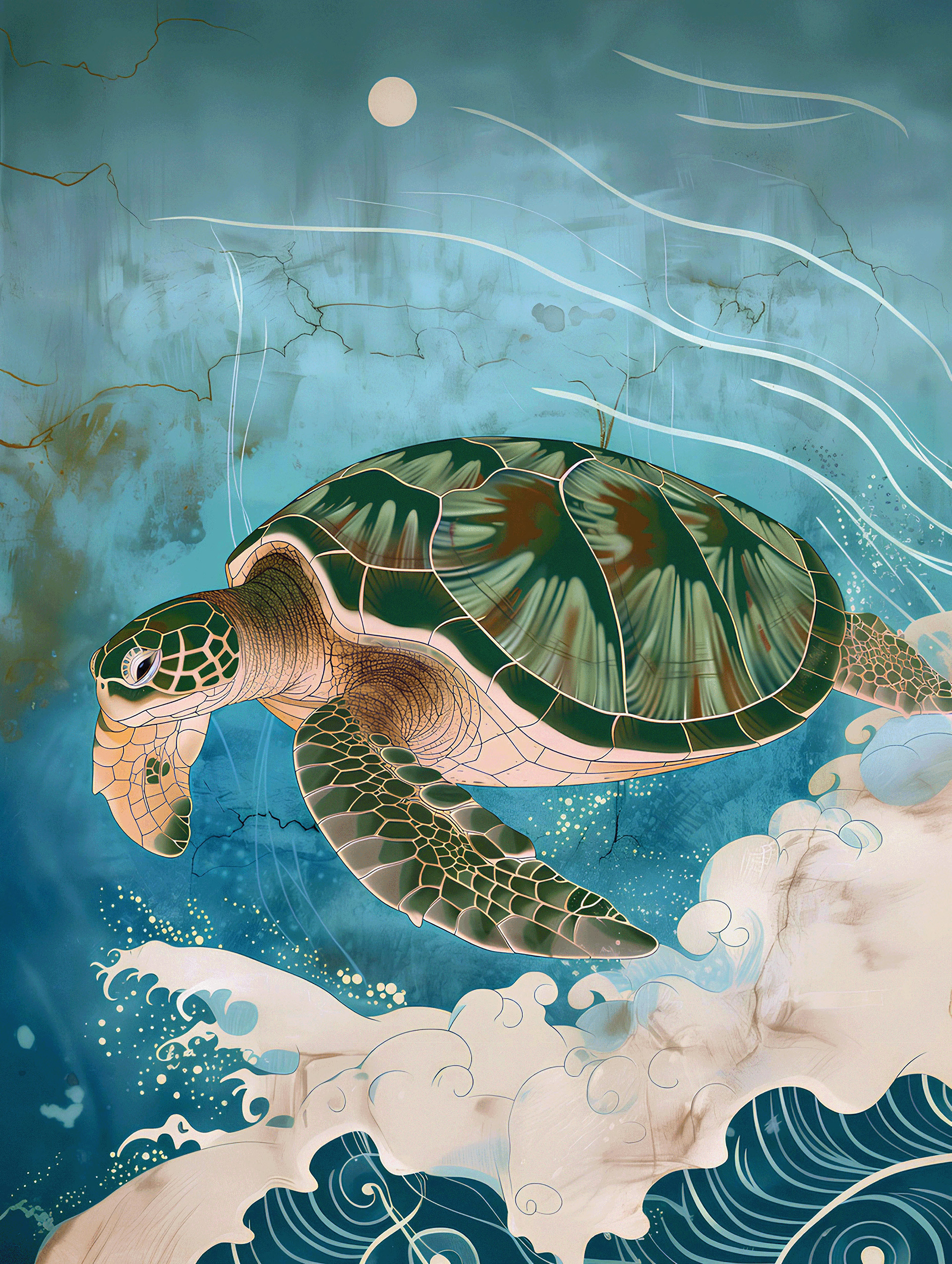 Moonlit Waves - Green Sea Turtle