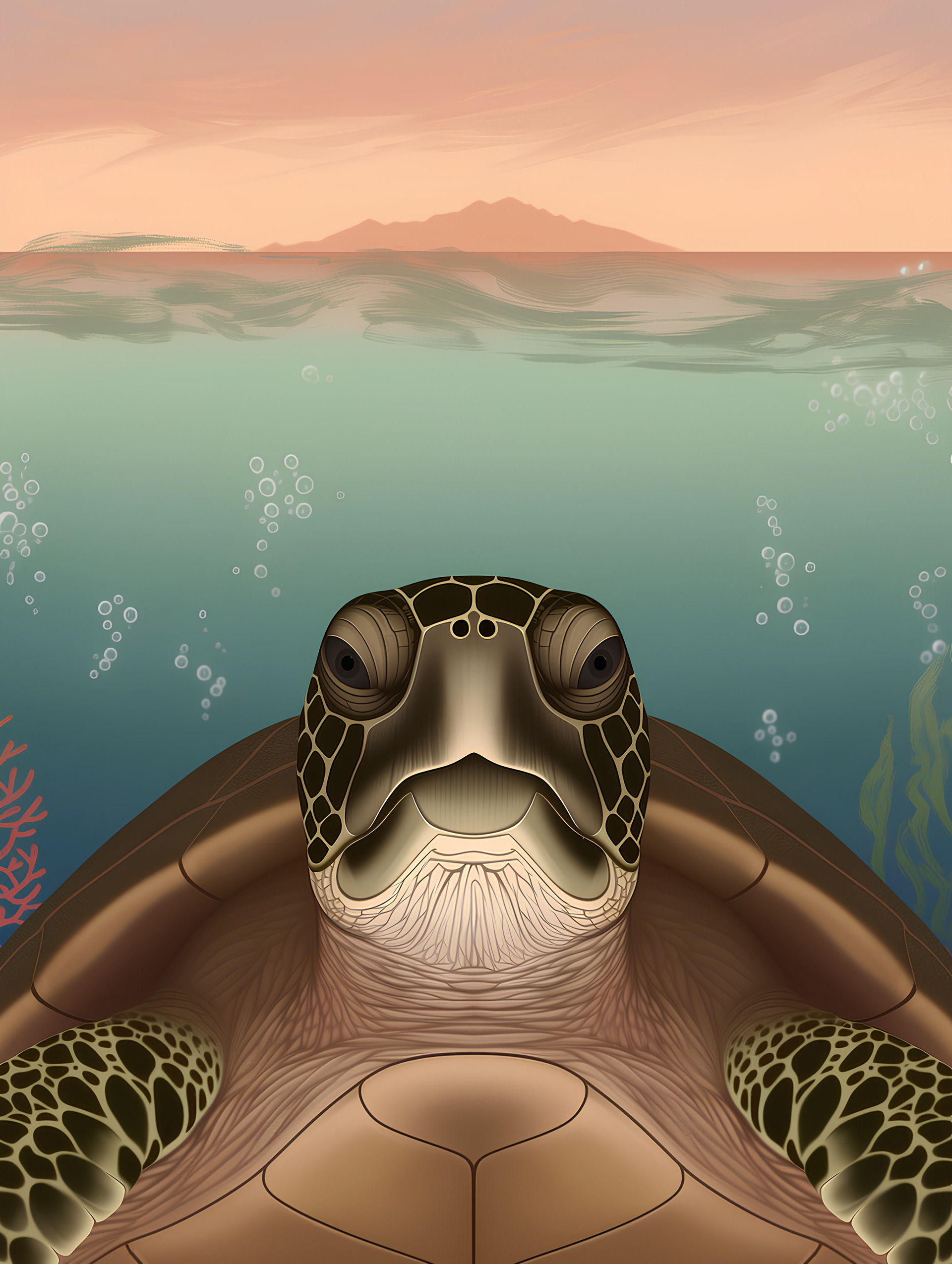 Green Sea Turtle in the Ocean