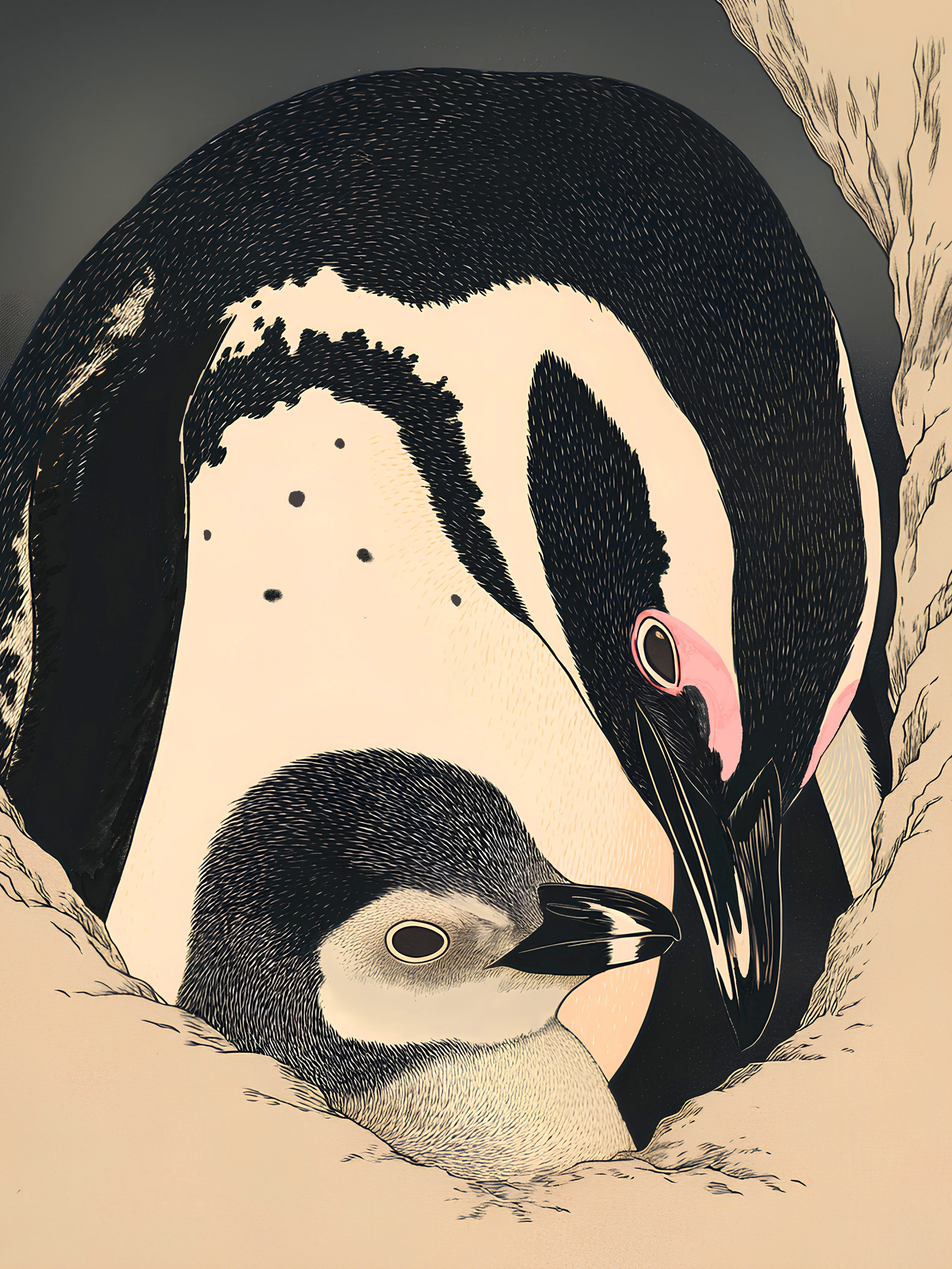 African Penguin Parent and Chick