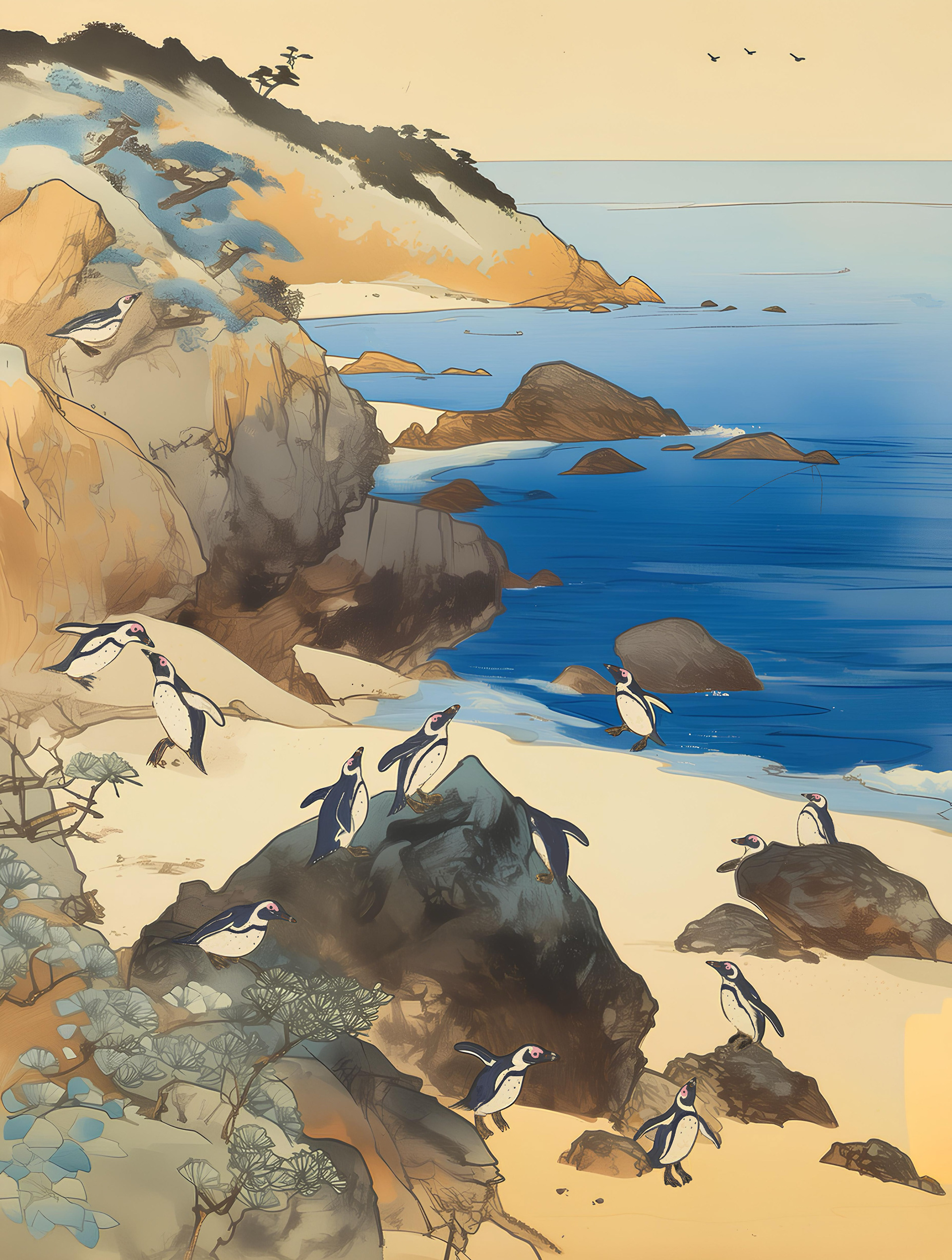 African Penguins at the Shore