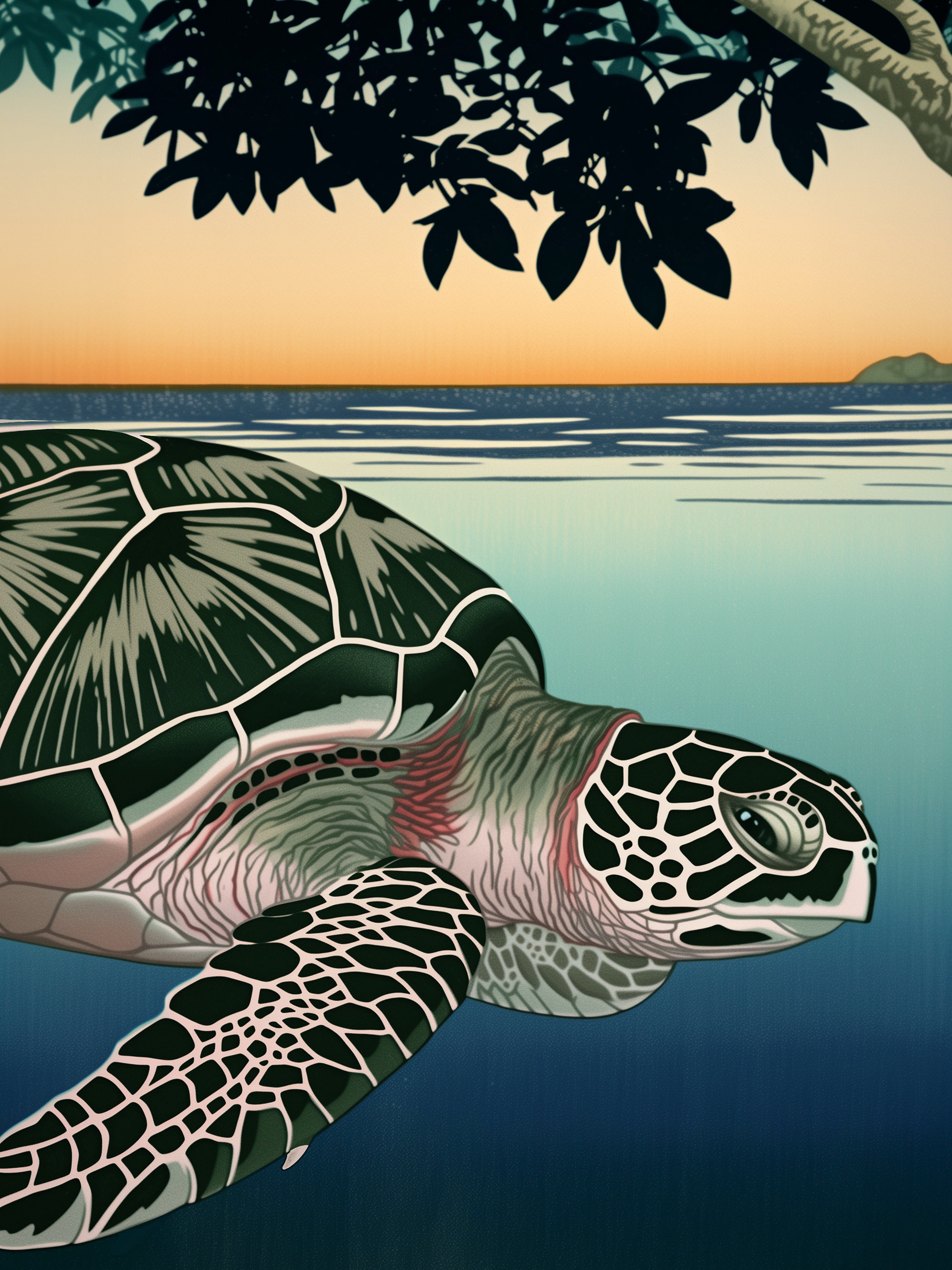 Green Sea Turtle among Mangroves
