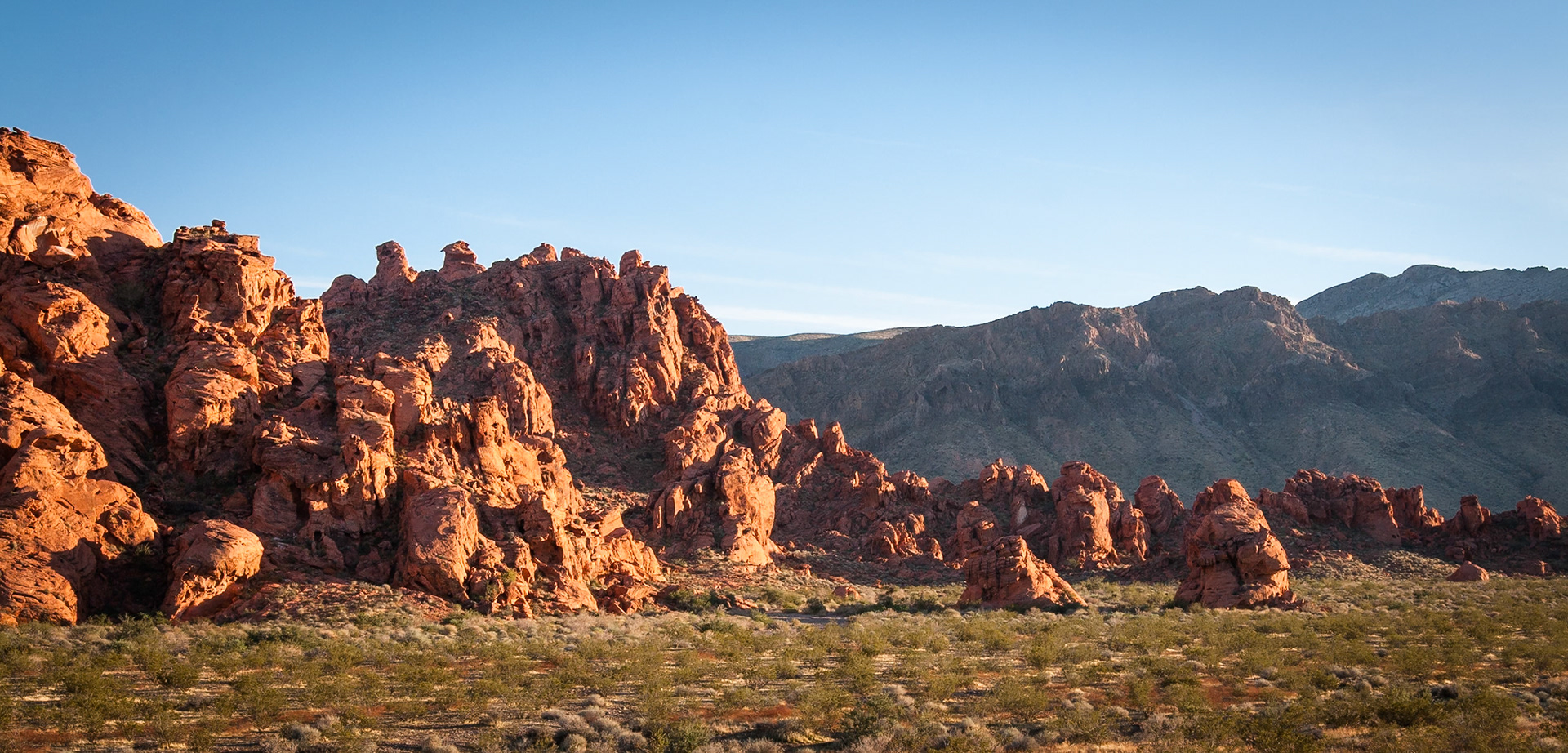 Sunset at red rocks at Valley of Fire State Park, UT, USA
