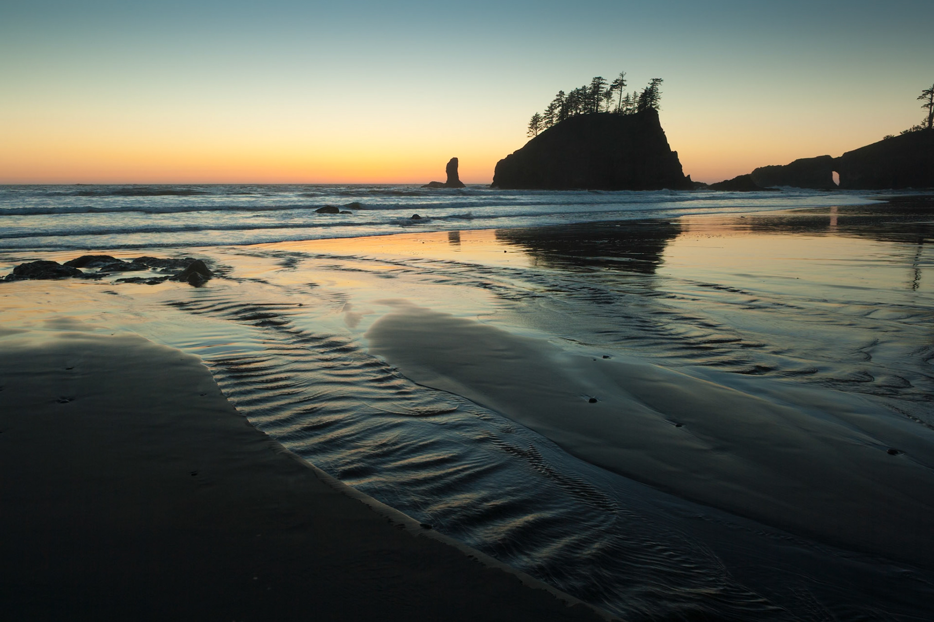 Second Beach near La Push at the Olympic National Park at sunset, Washington, USA,