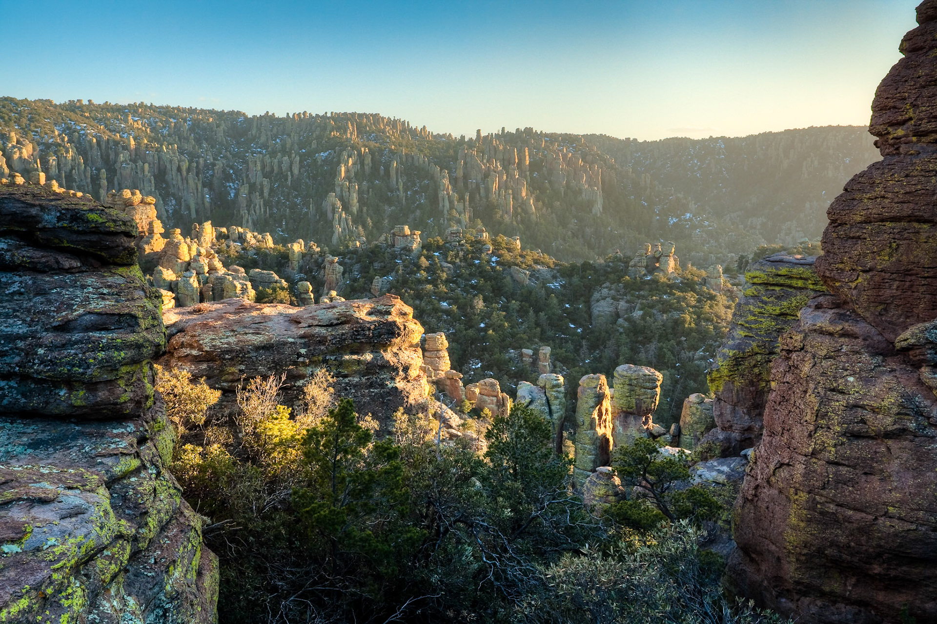 Rock formations at sunset in Chiricahua National Monument, Arizona, USA