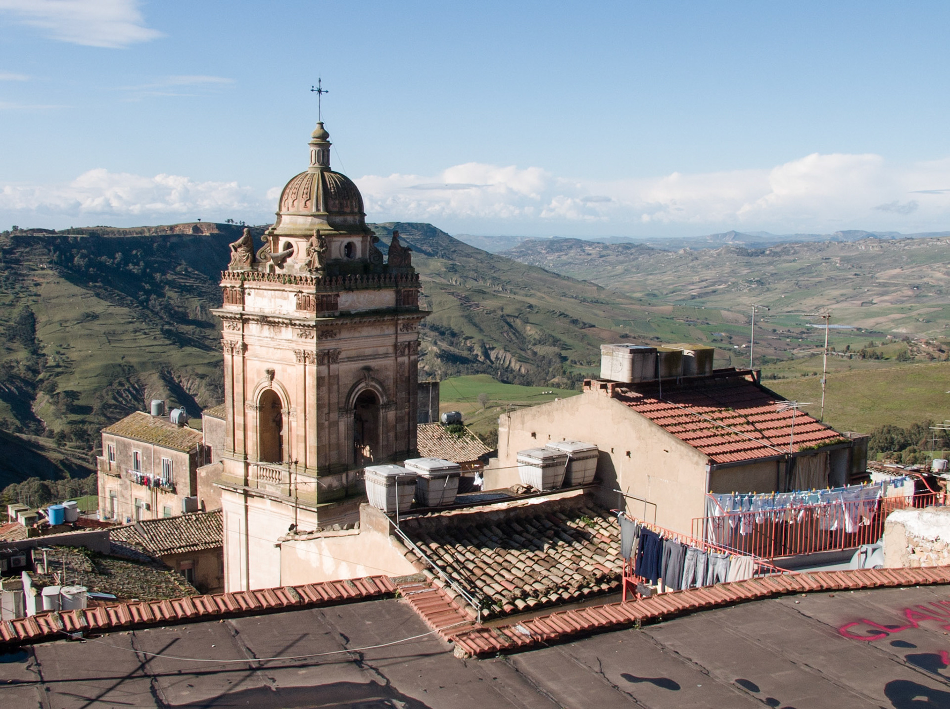 Roofs and church tower at Caltagirone, Sicily, Italy