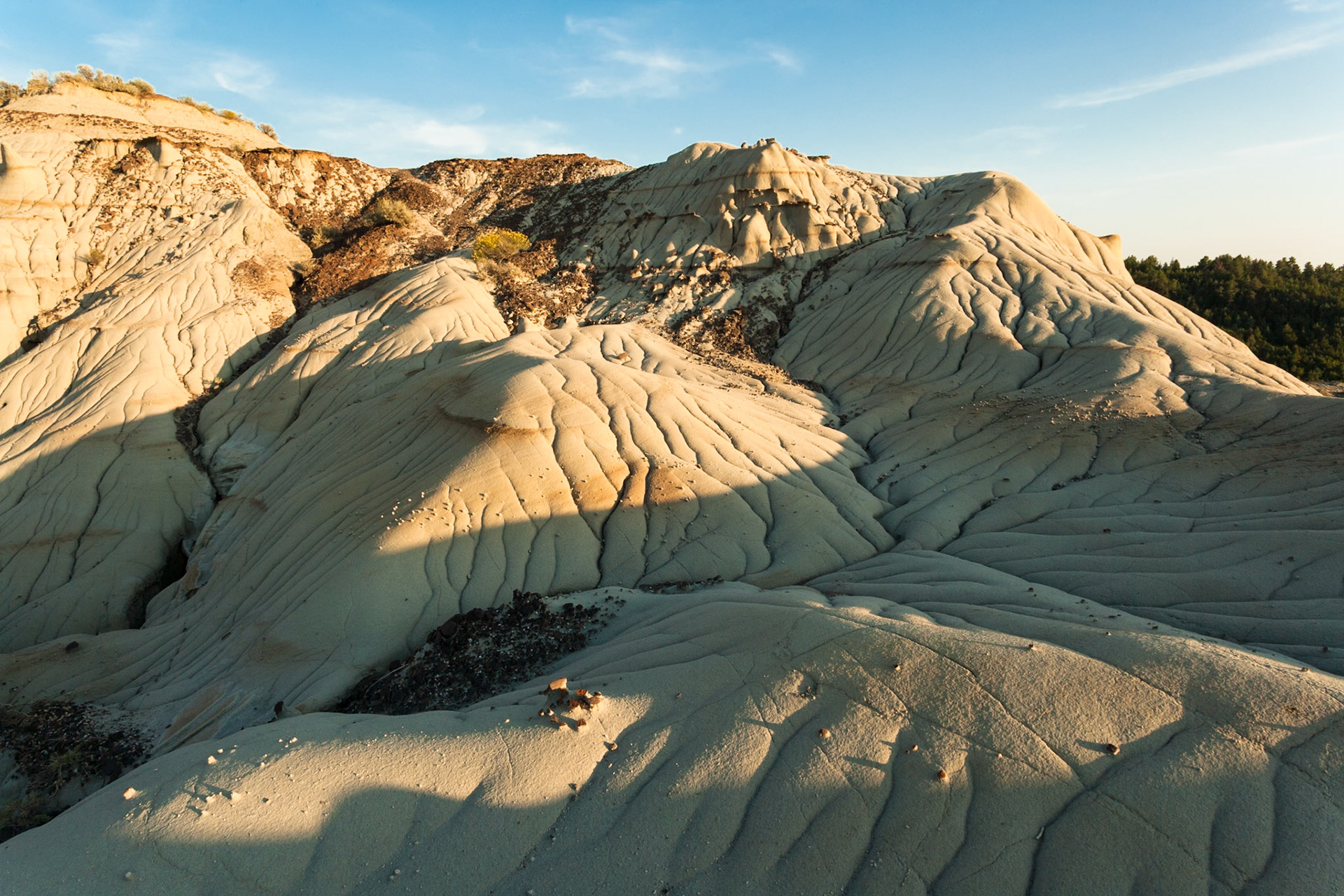 Erosion at Makoshika State Park at sunset, Montana, North America, USA