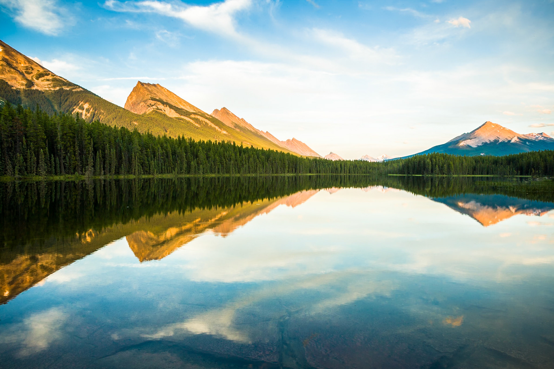 Sunset at Honeymoon Lake, Jasper Nat'l Park, Alberta, CA