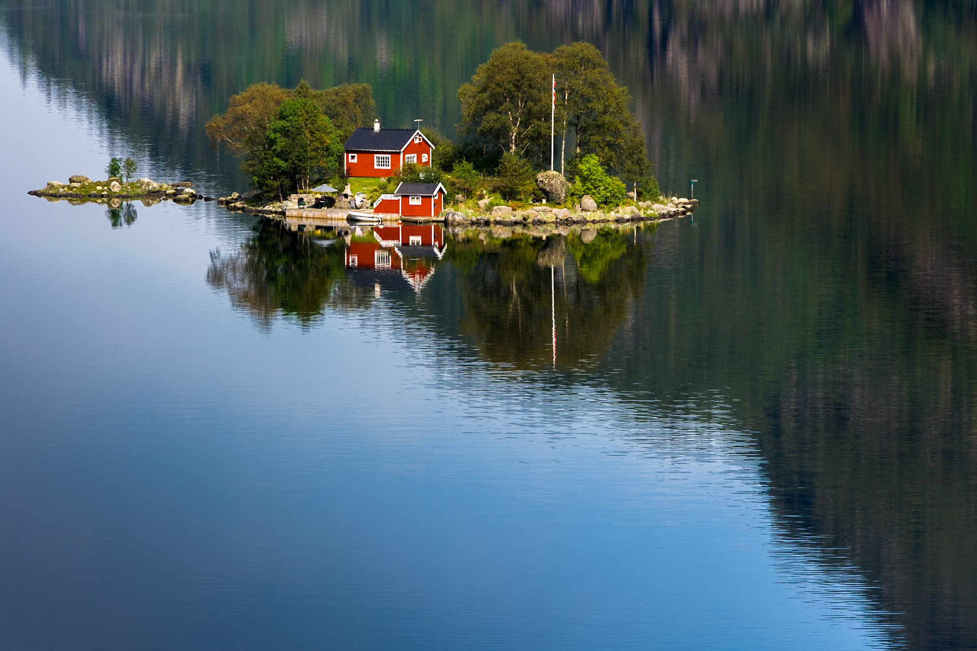 small Island at Erfjord, Suldal, Lovrafjorden, Norway