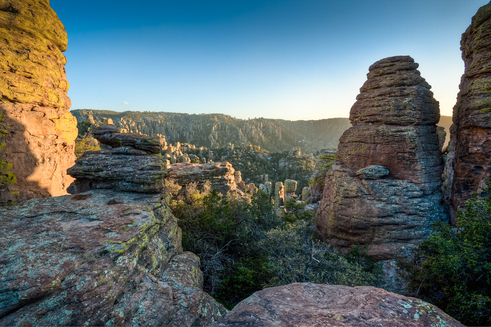 Rock formations at sunset in Chiricahua National Monument, Arizona, USA