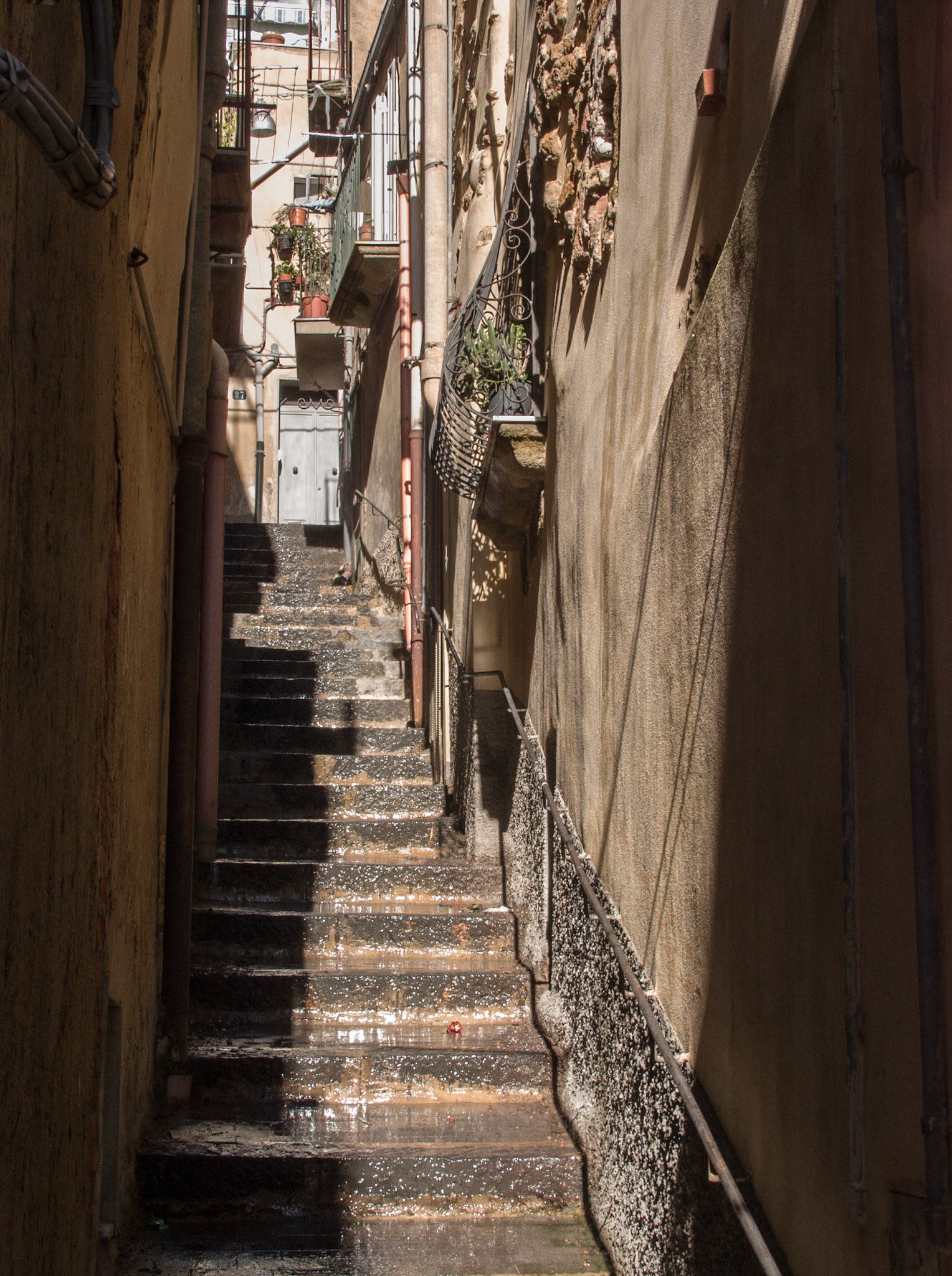 Steep street in city of Caltagirone, Sicily, Italy