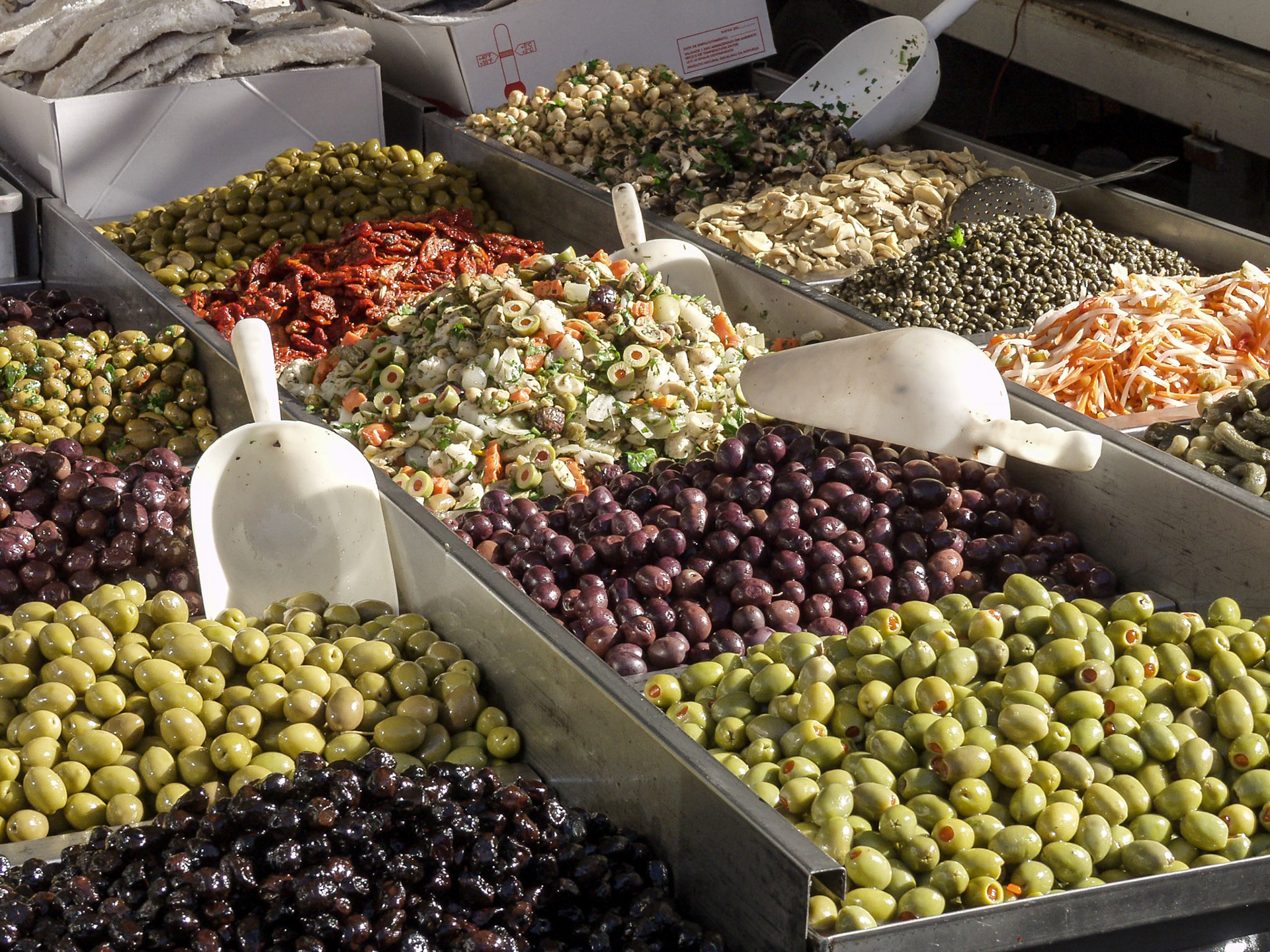 Olives at Market Montalegro, Sicily, Italy