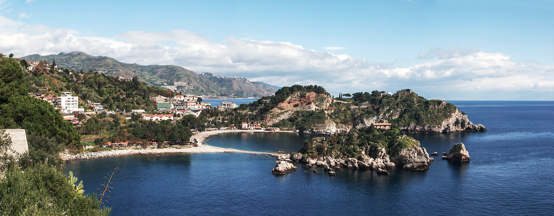 City of Taormina in the provice Messina at the mediterranium sea, Beautiful bay area, Sicily, Italy