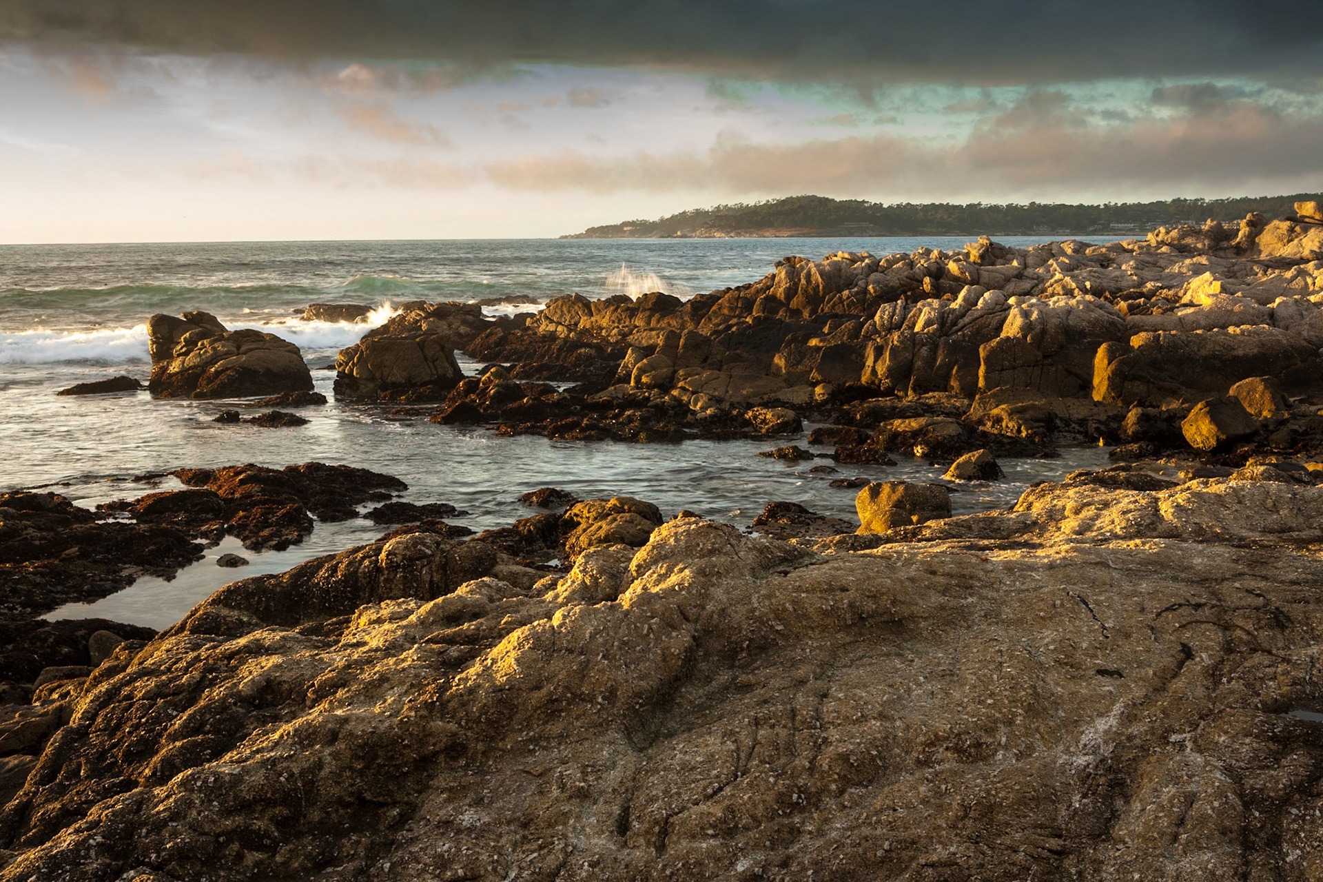 Beach of Carmel at sunset, California, USA