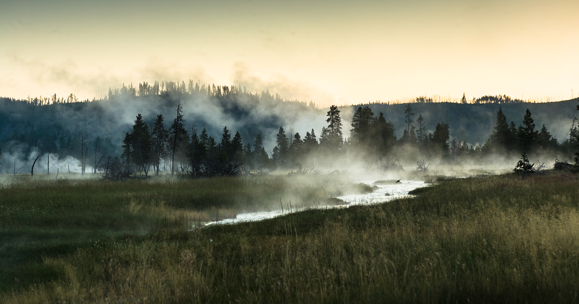 Sunrise at Midway Geyser Basin in Yellowstone National Park Wyoming, USA