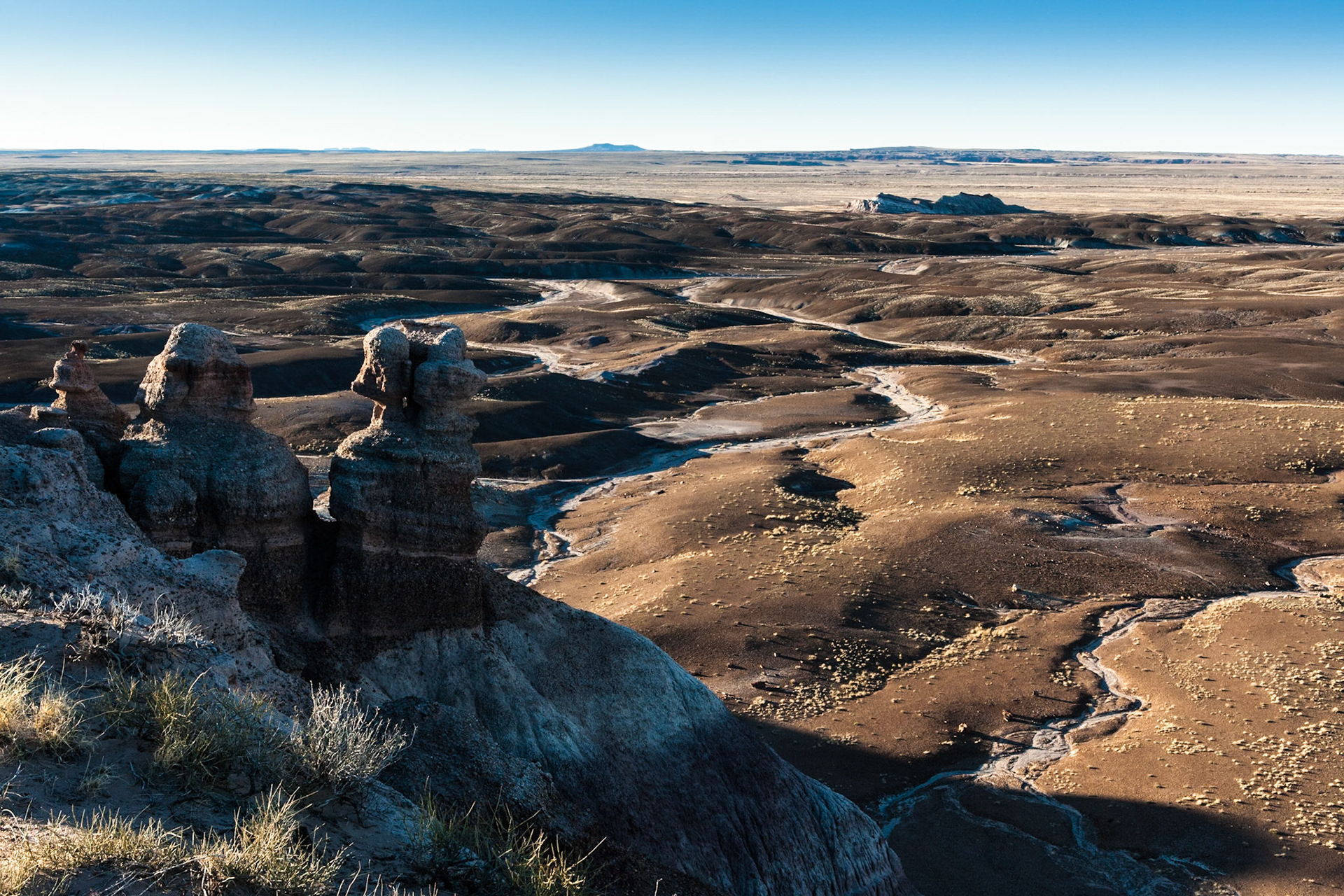 Sunset at Petrified Forest National Park, Blue Mesa, AZ, USA