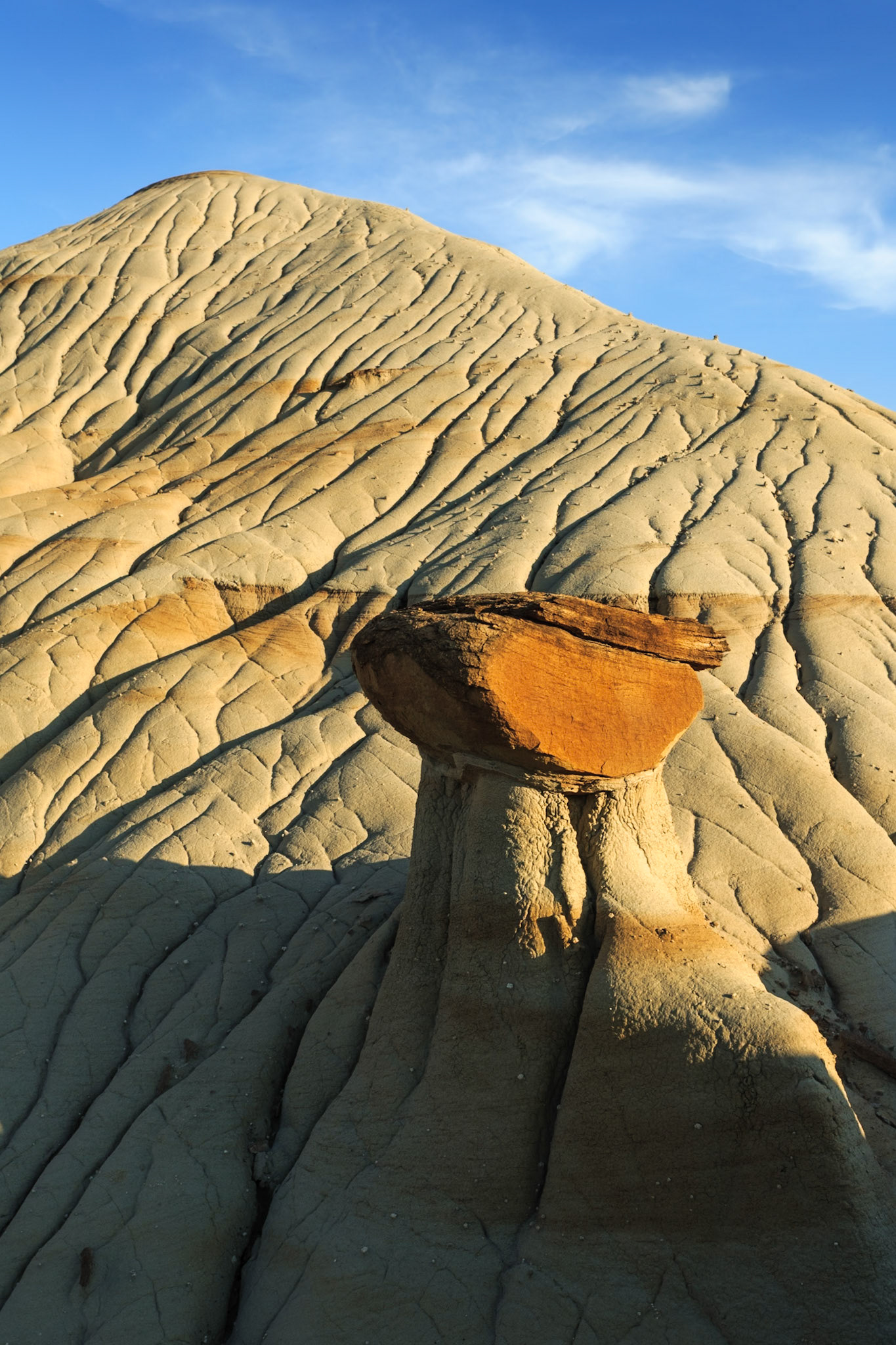 Hoodoos at Makoshika State Park at sunset, Montana, North America, USA