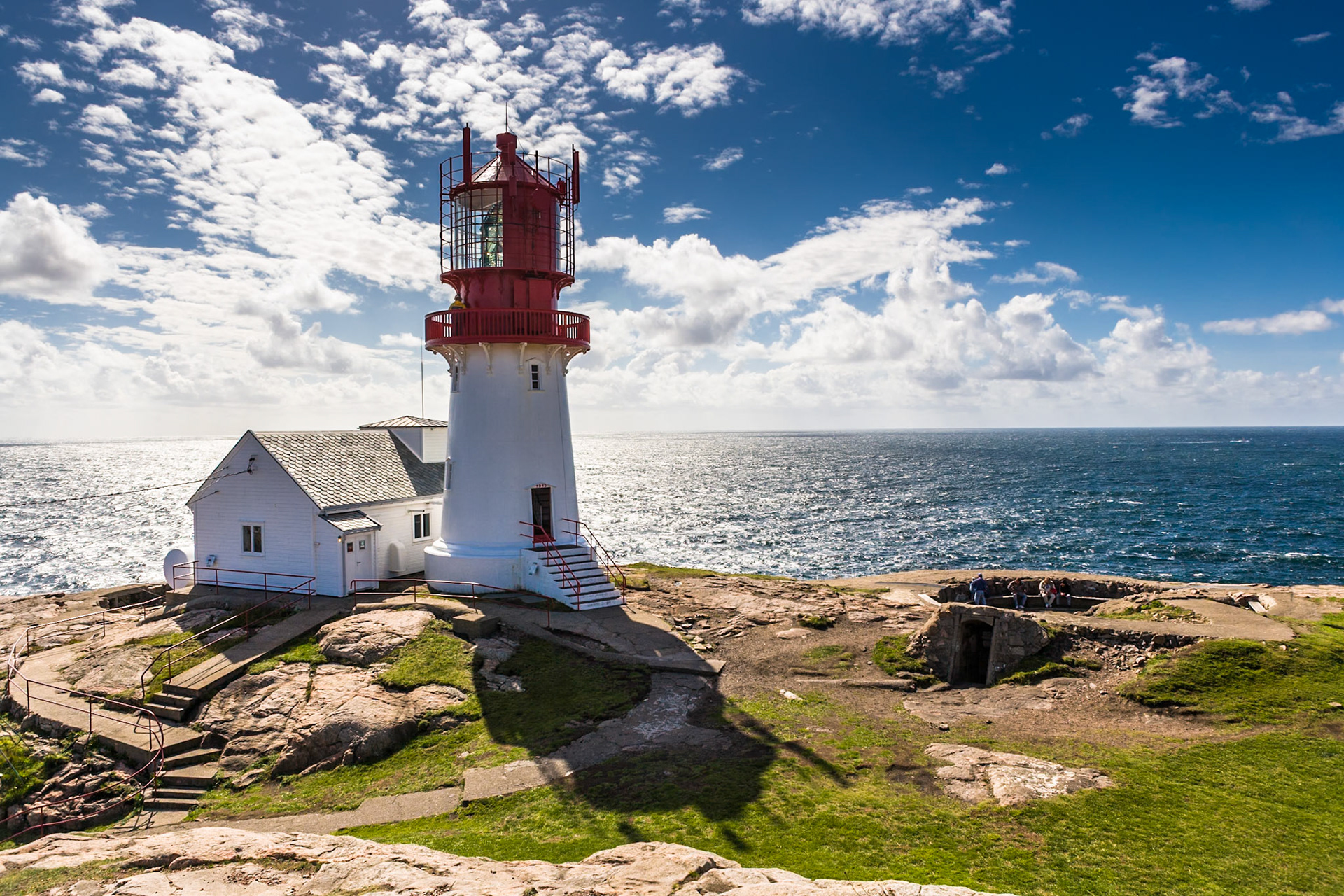 Rocky coastline of Lindesnes with Lighthouse at the most southern part of Norway