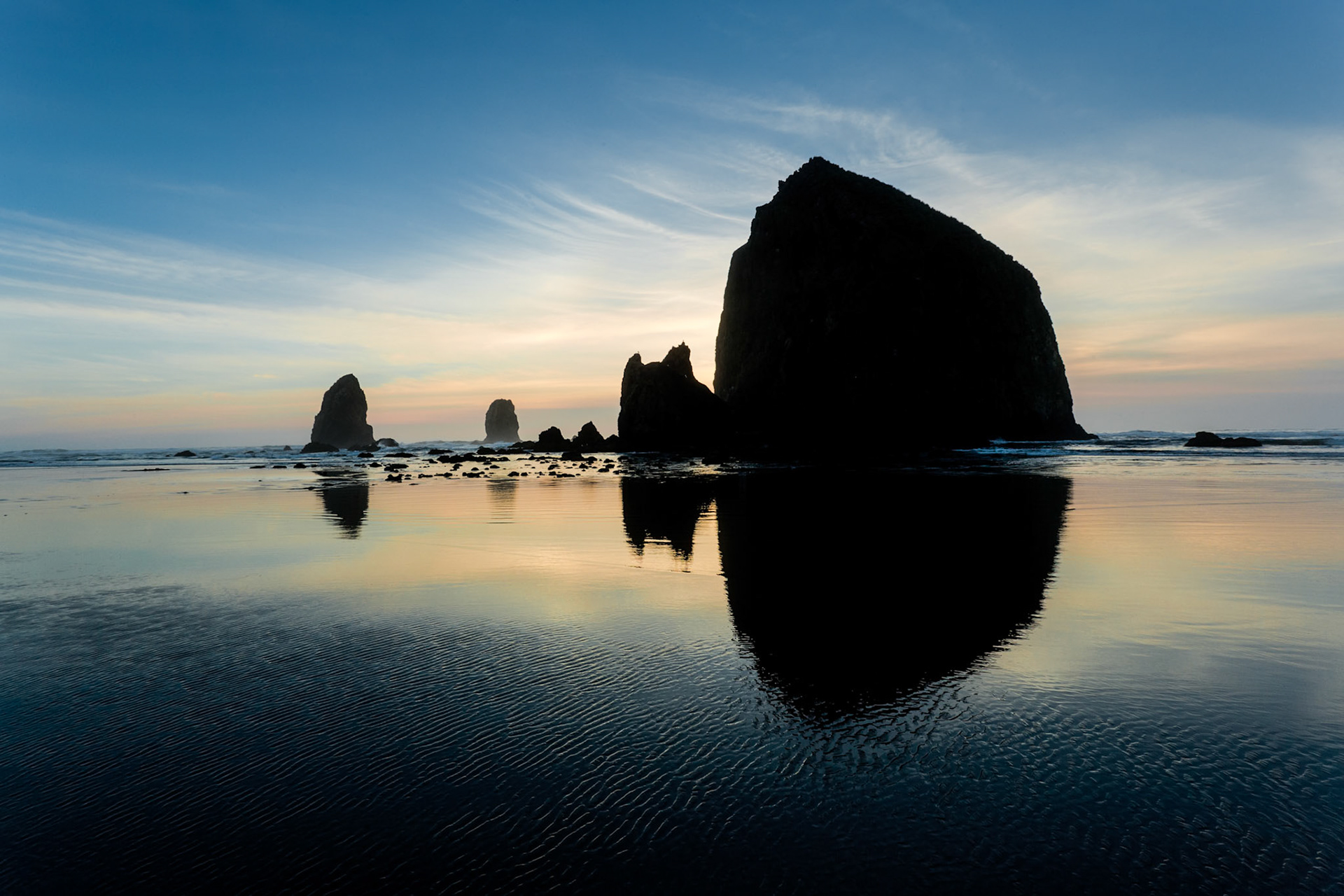 Canon Beach at sunset at Oregon Coast Hwy, USA