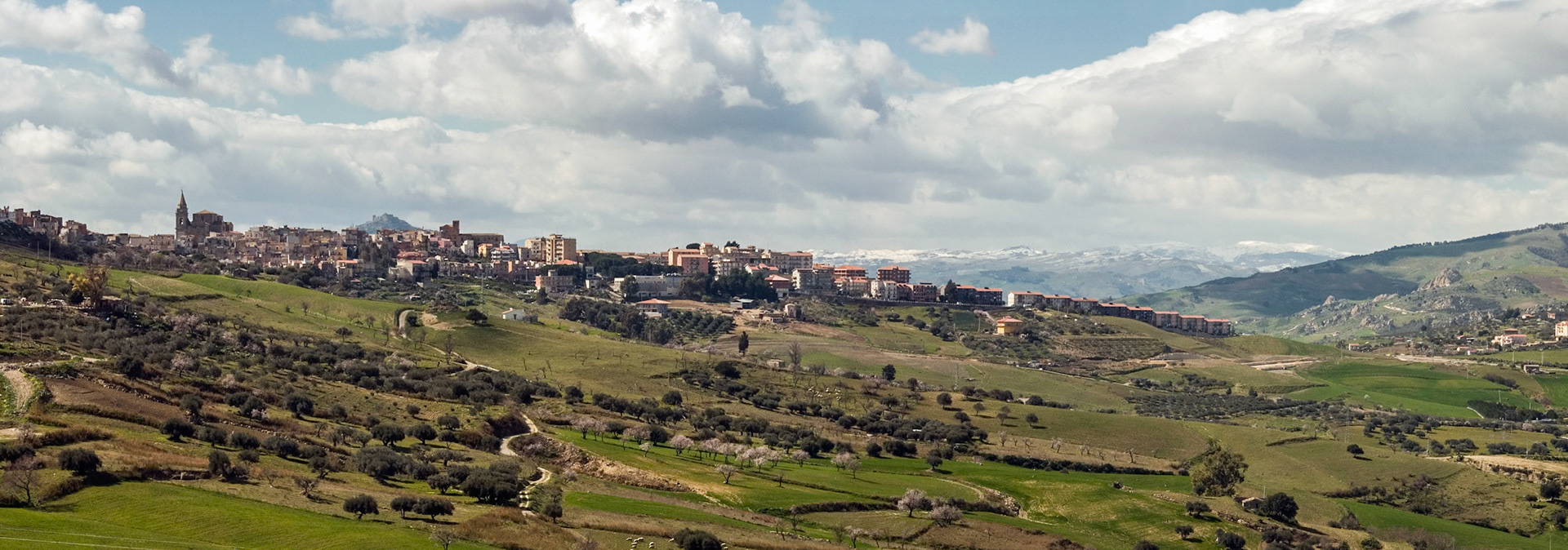 panorama of City of Regalbuto in the hills of Sicily, Italy