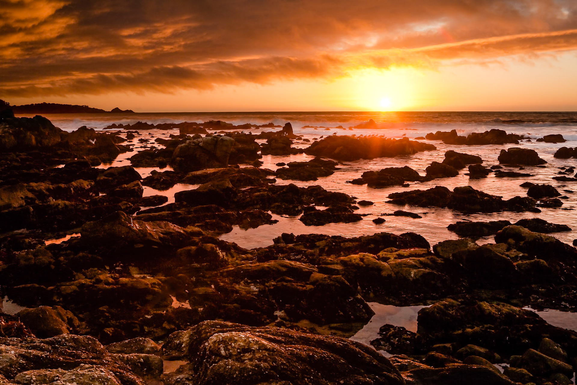 Beach of Carmel at sunset, California, USA,