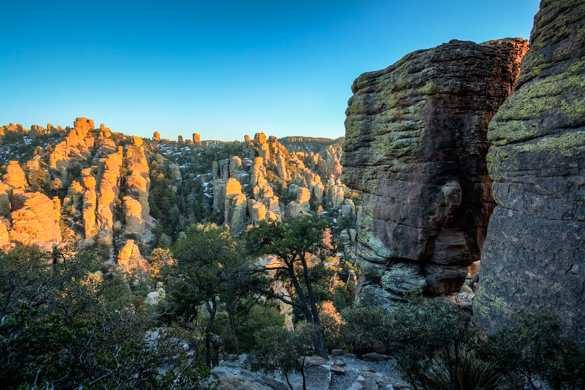 Rock formations at sunset in Chiricahua National Monument, Arizona, USA