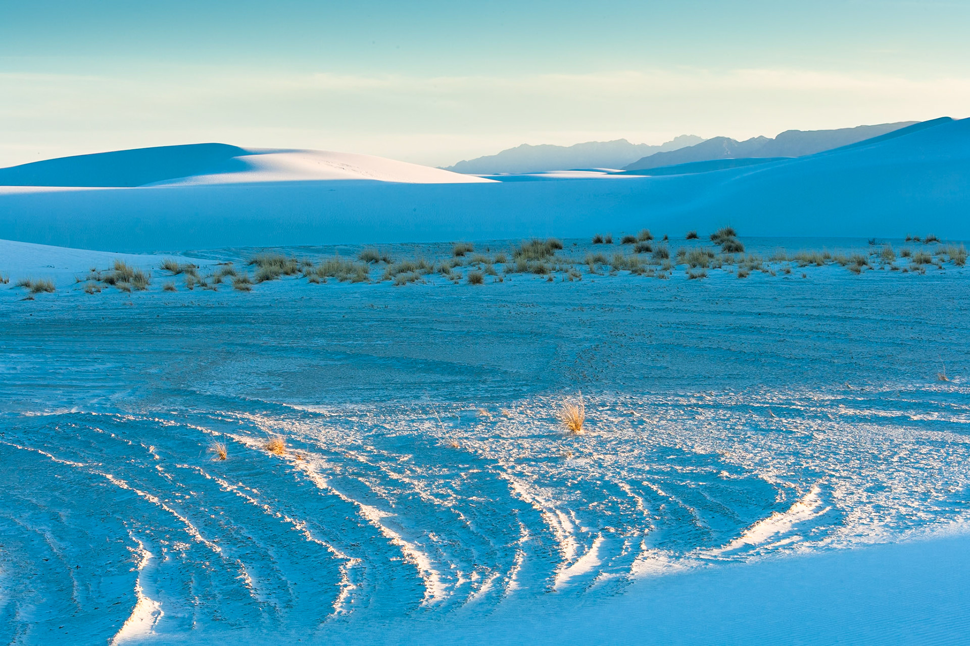 White Sand Dunes National Monument at sunset, New Mexico, USA