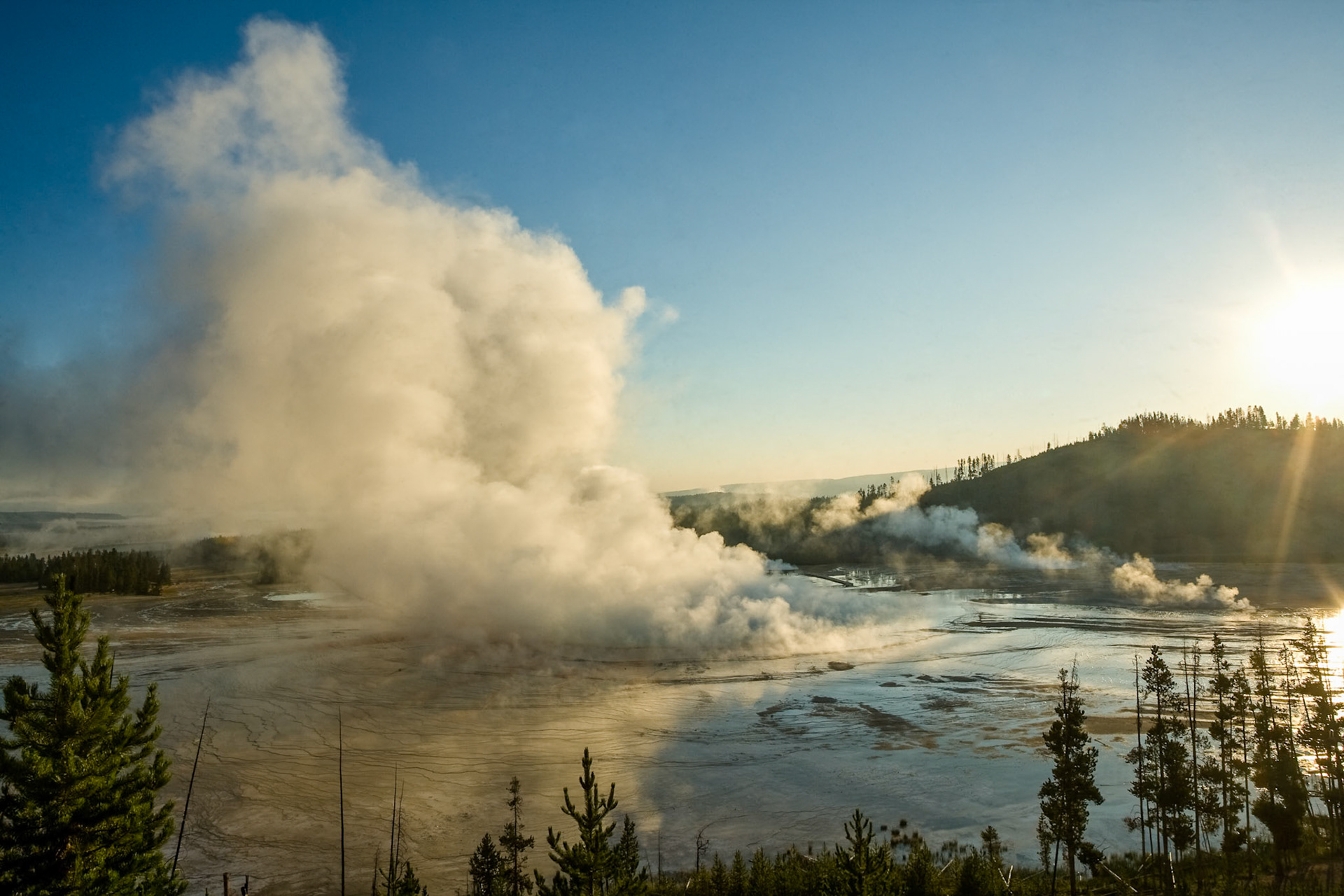 Sunrise at Midway Geyser Basin in Yellowstone National Park Wyoming, USA