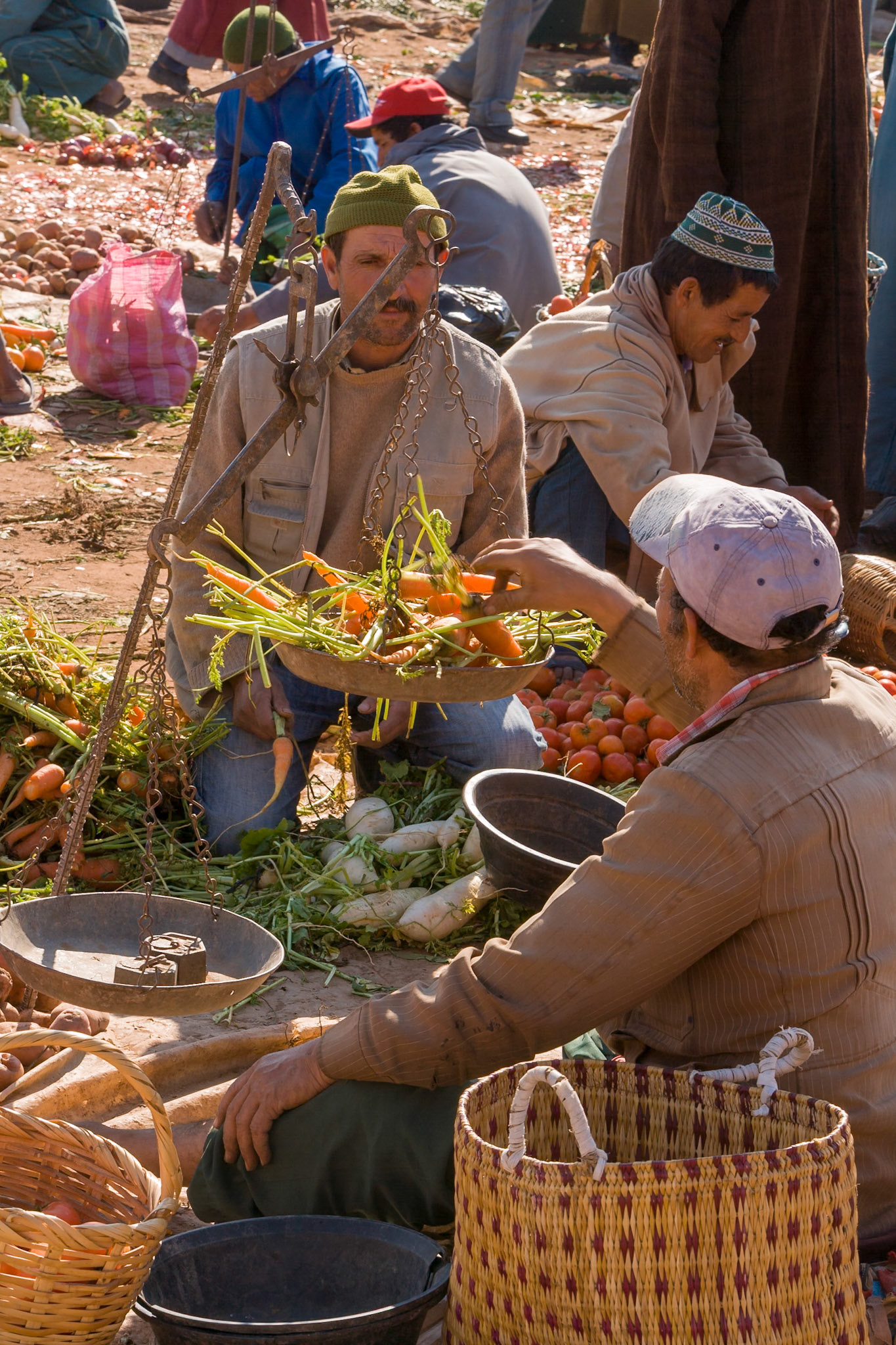 Local men selling fruit and vegetables at Market at Ida Ougourd near Essaouira
