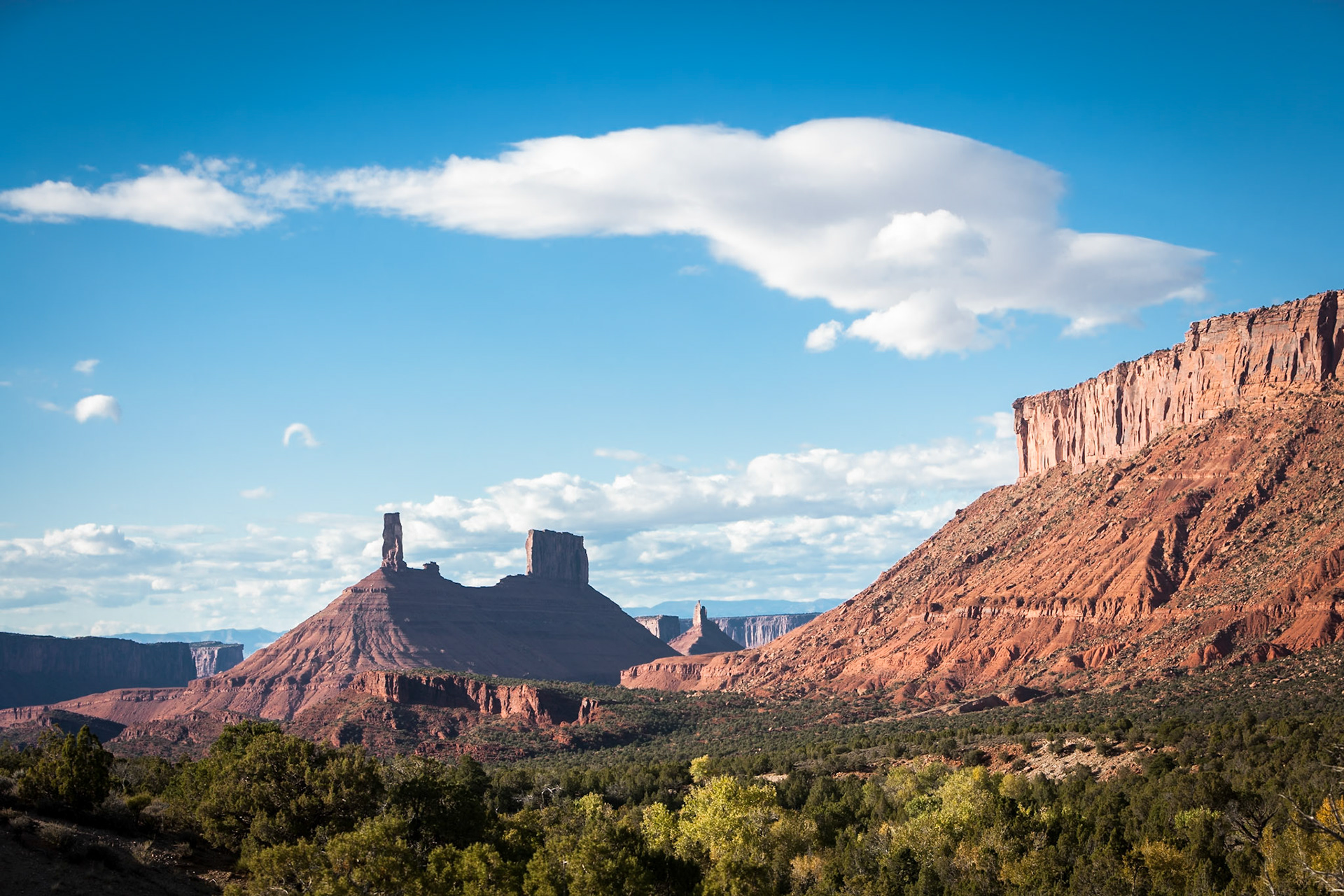Castle Rock and Priest &amp; Nuns Mesa at La Sal Mountain Loop near Moab, UT, USA