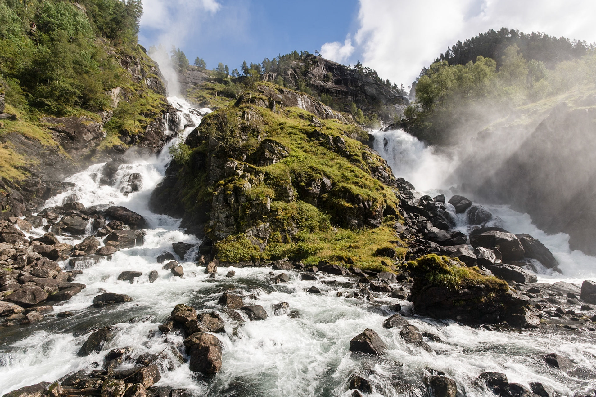 Waterfall Låtefossen at the 13 near Odda Norway