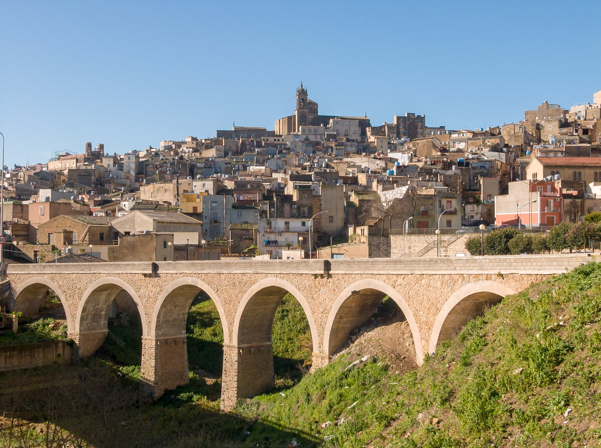 Bridge in front of the city of Caltagirone, Sicily, Italy