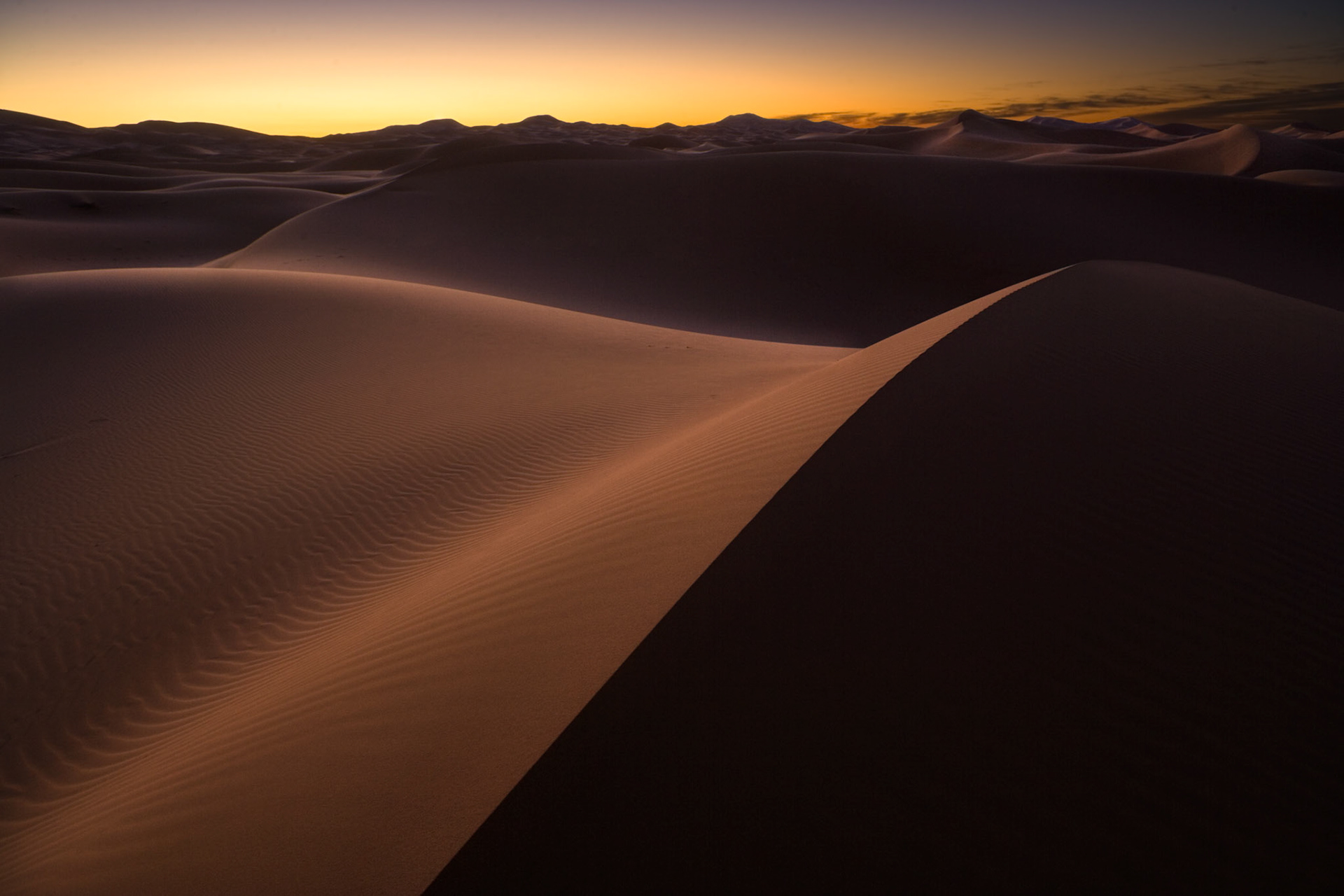Sunrise at the Dunes of Hassi Labiad, Sahara, Morocco
