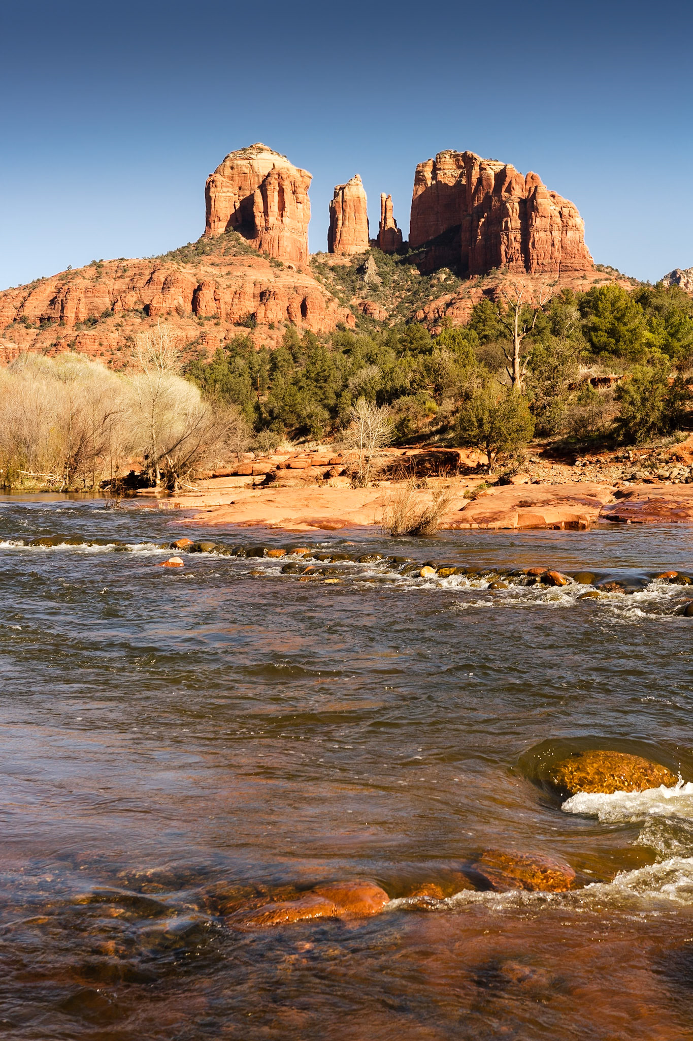 Sedona - Cathedral Mountains with river, AZ, USA