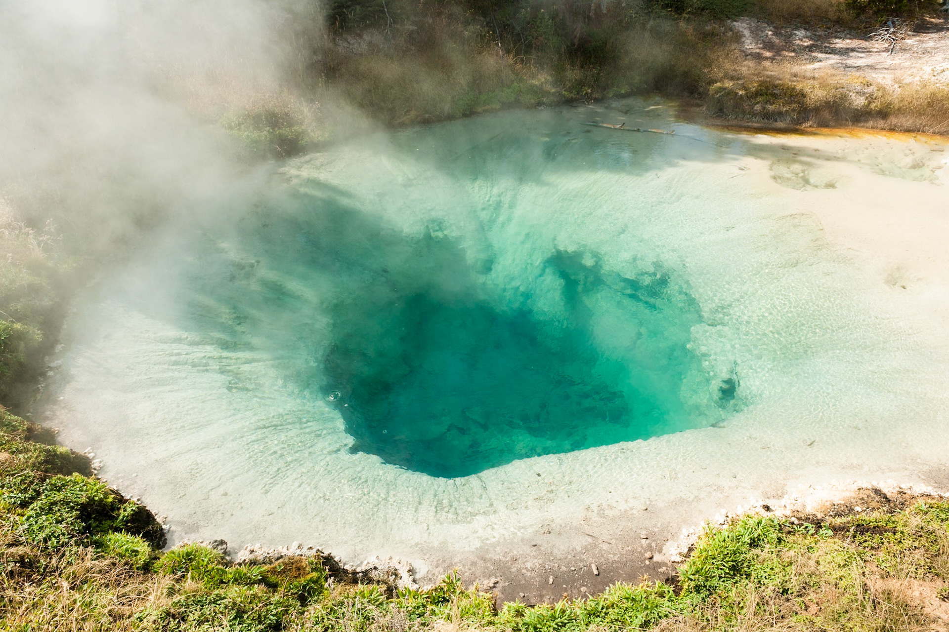 Seismograph Pool temperature 167F, 75C, at West Thumb Geyser Basin at Yellowstone Nat'l Park, Wyoming, USA