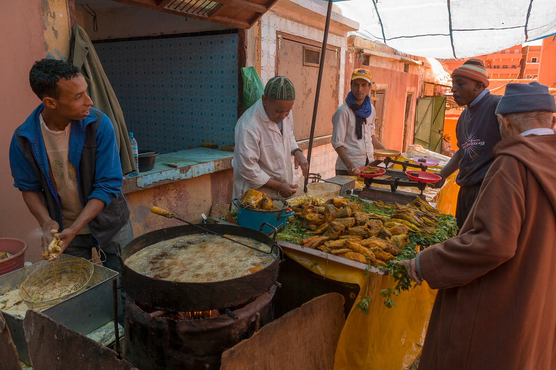 Fried fish at the souk of the city of Tafraoute