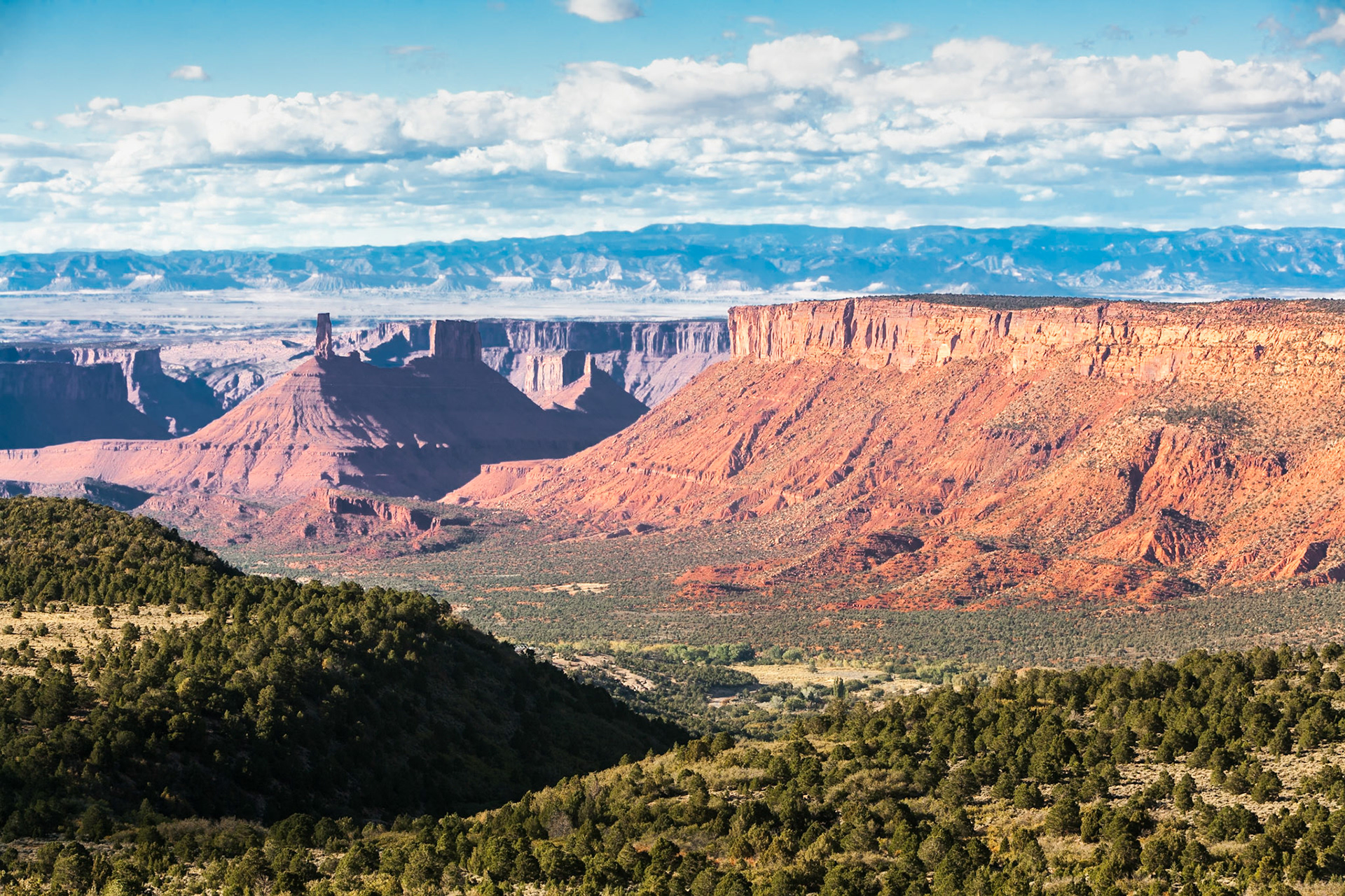 Castle Rock and Priest &amp; Nuns Mesa at La Sal Mountain Loop near Moab, UT, USA