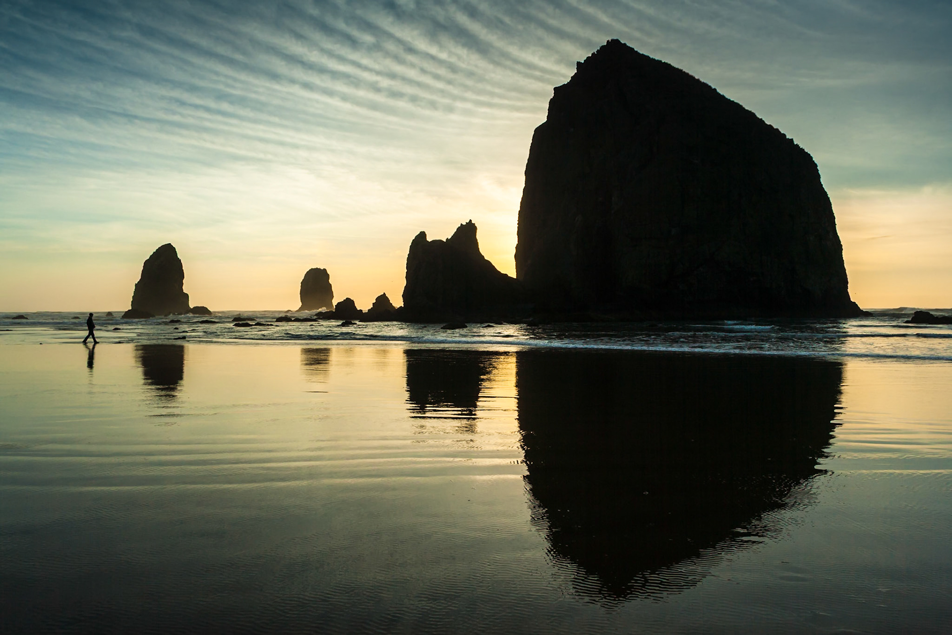 Canon Beach at sunset at Oregon Coast Hwy, USA