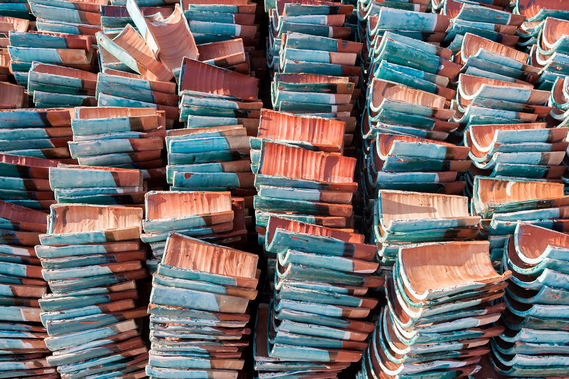 Ceramic roof tiles at the city of Safi, Morocco