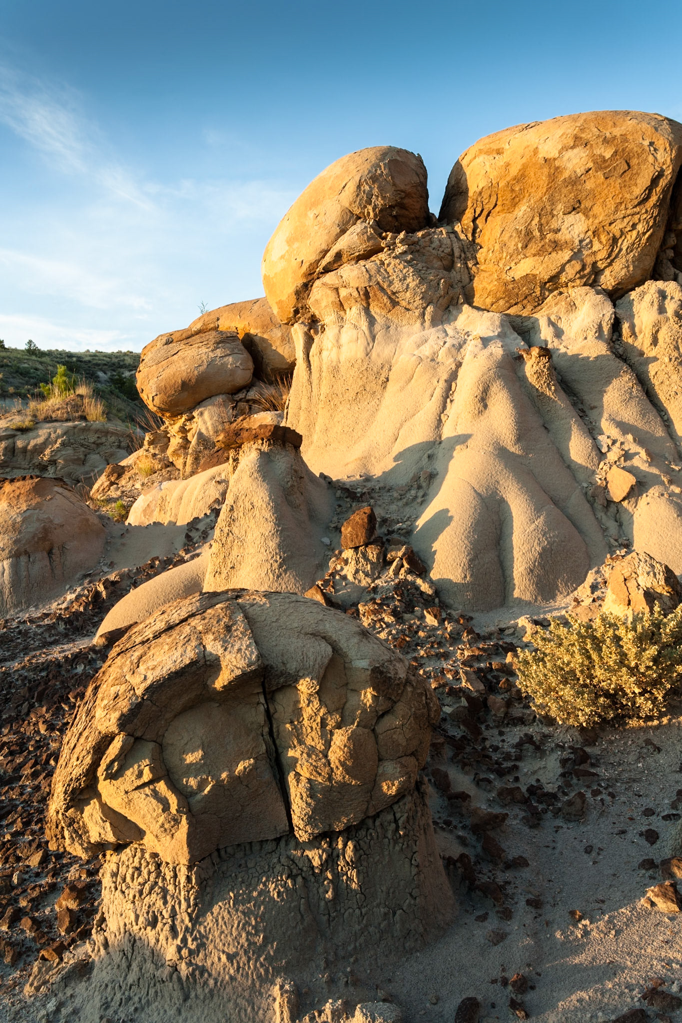 Beautiful erosions at Makoshika State Park, Montana, North America at sunset, USA