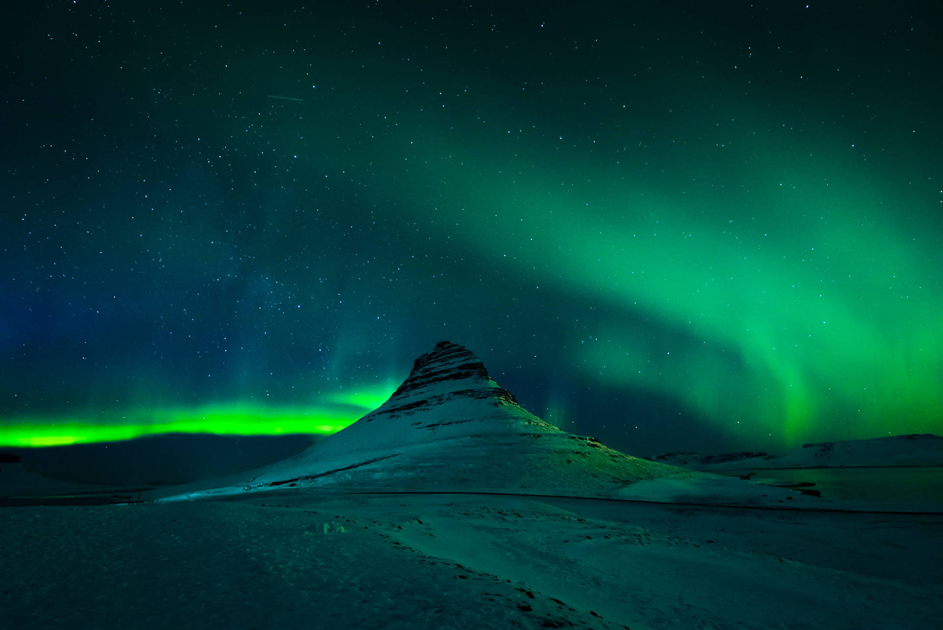 Northern lights over Kirkjufell in Iceland