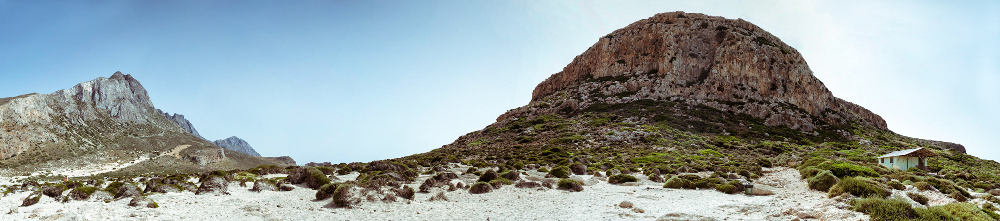 Panorama at Balos Beach in Crete, Greece. The buiding in the photo is a church dedicated tou All Saints (Agioi Pantes)