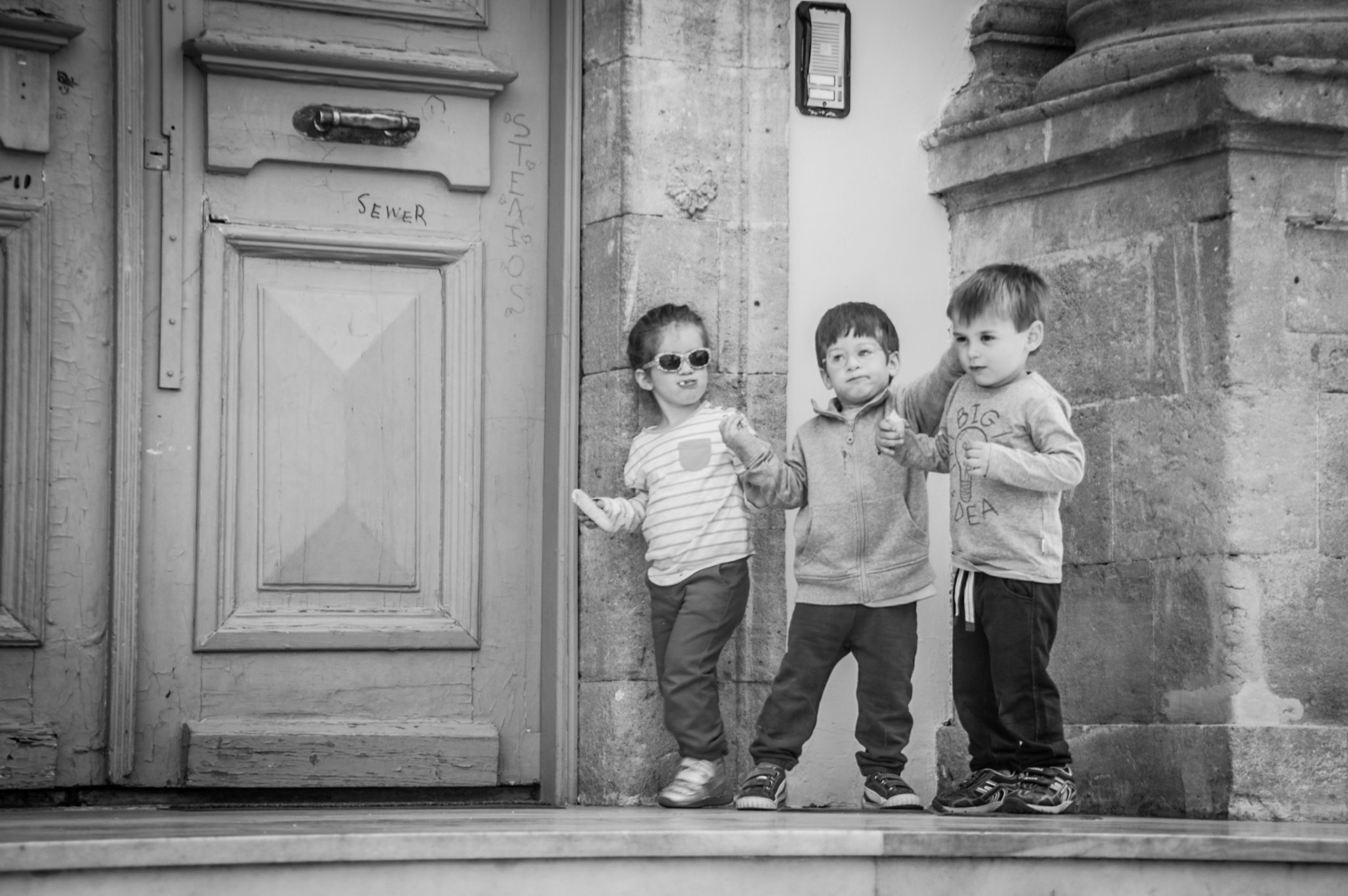 Children playing in front of the Faneromeni Gymnasium in Nicosia, Cyprus