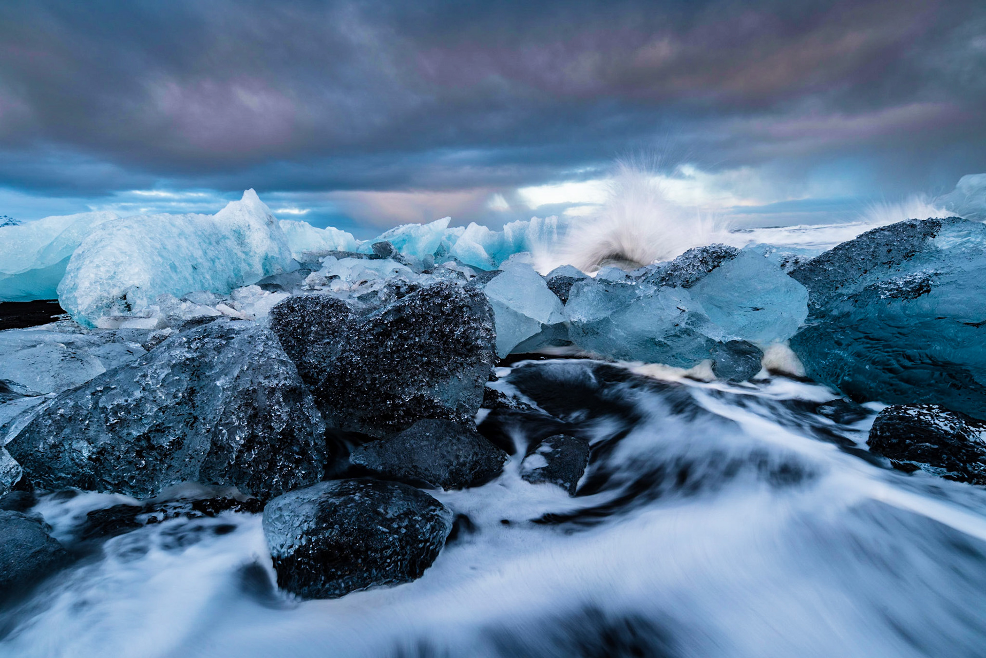 Ice pieces washed ashore the Diamond Beach (Jokulsarlon) in Iceland